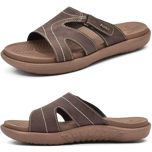 KuaiLu Womens Fashion Orthotic Slides Ladies Athletic Yoga Mat Memory Foam Walking Sandals Thick Cushion Recovery Summer Beach Slippers Comfortable Plantar Fasciitis Arch Support