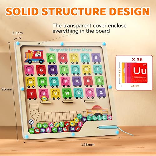 Miniatura 5 de Tablero magnético del laberinto del alfabeto con 36 tarjetas de ortografía, juguete educativo Montessori de motricidad fina, rompecabezas del