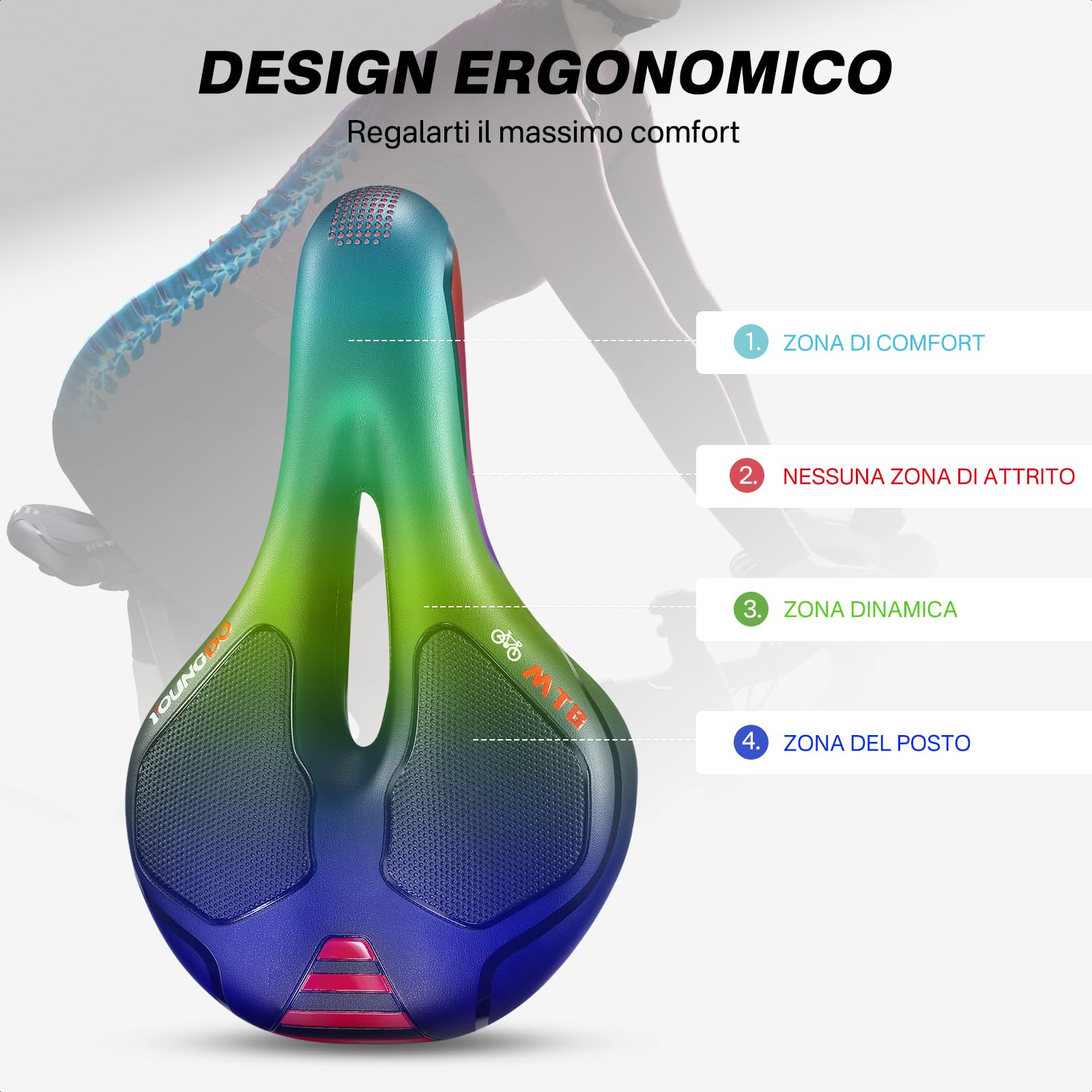 YOUNGDO Sella per Bicicletta Comoda, Sella Bici Gel Ergonomico, Uomo Donna Sellino Bicicletta Traspirante per Biciclette da Strada, Mountain Bike, City Bike