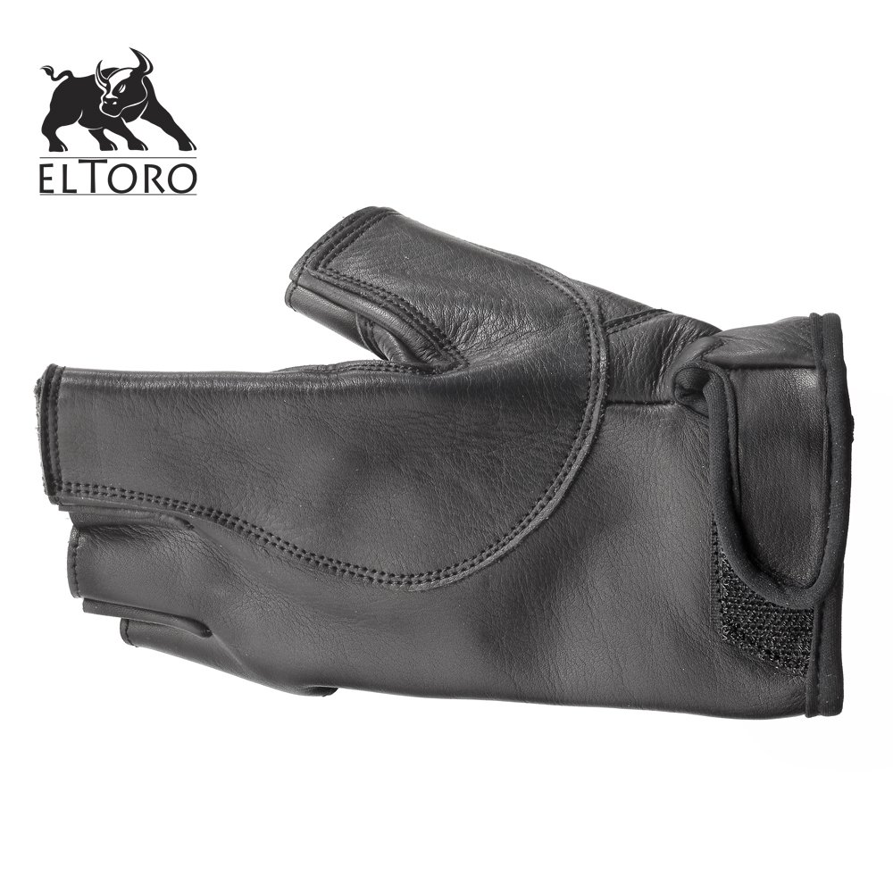 elToro Bogenhandschuh Panther für die Linke Hand (L), Rindsleder, Handrücken-Schutz für die Bogenhand, geeignet für Rechtshandschützen, verstärkt zwischen Daumen und Zeigefinger