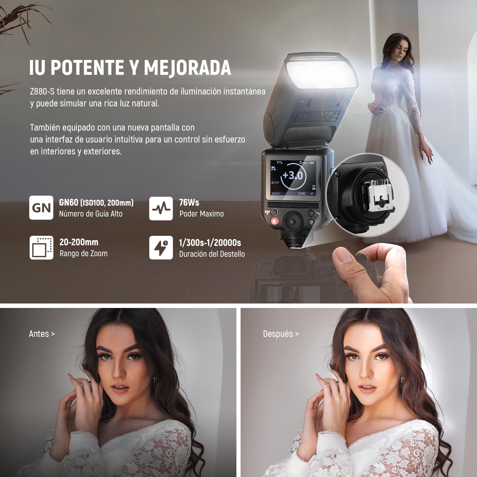 NEEWER Z880-S 2,4G 76Ws TTL Flash Speedlite para Sony Cámara UI Actualizada Lámpara Modelado Ajustable TTL/M Interruptor Rápido Tecla TCM 1/8000s HSS 7,2V/3000mAh Batería 600 Flash Potencia Completa