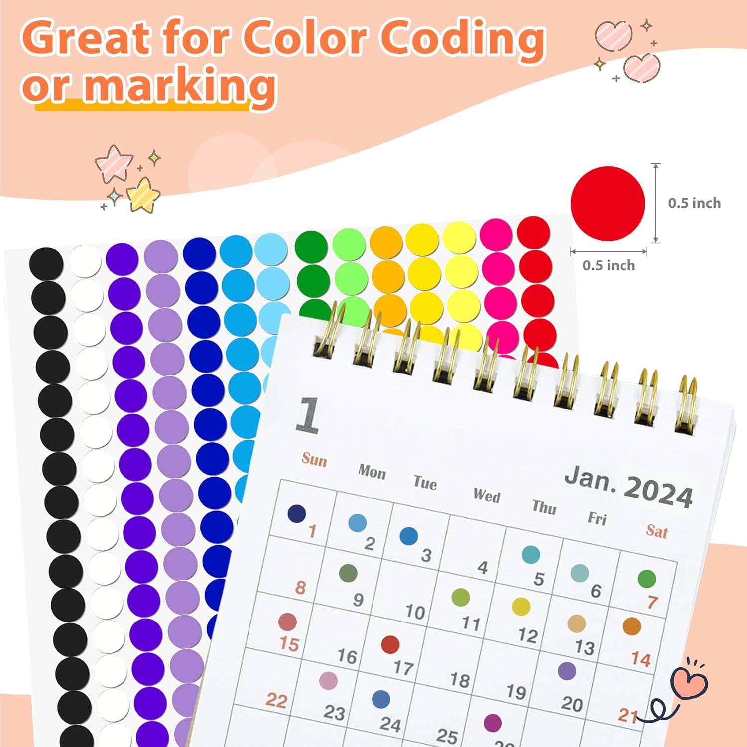 Colored Coding Dot Stickers - 2800 Pcs 1/2 inch Circle Stickers for Office, Classroom, and Home Organization - 14 Vibrant Assorted Colors for Easy Labeling and Inventory Management - Image 2