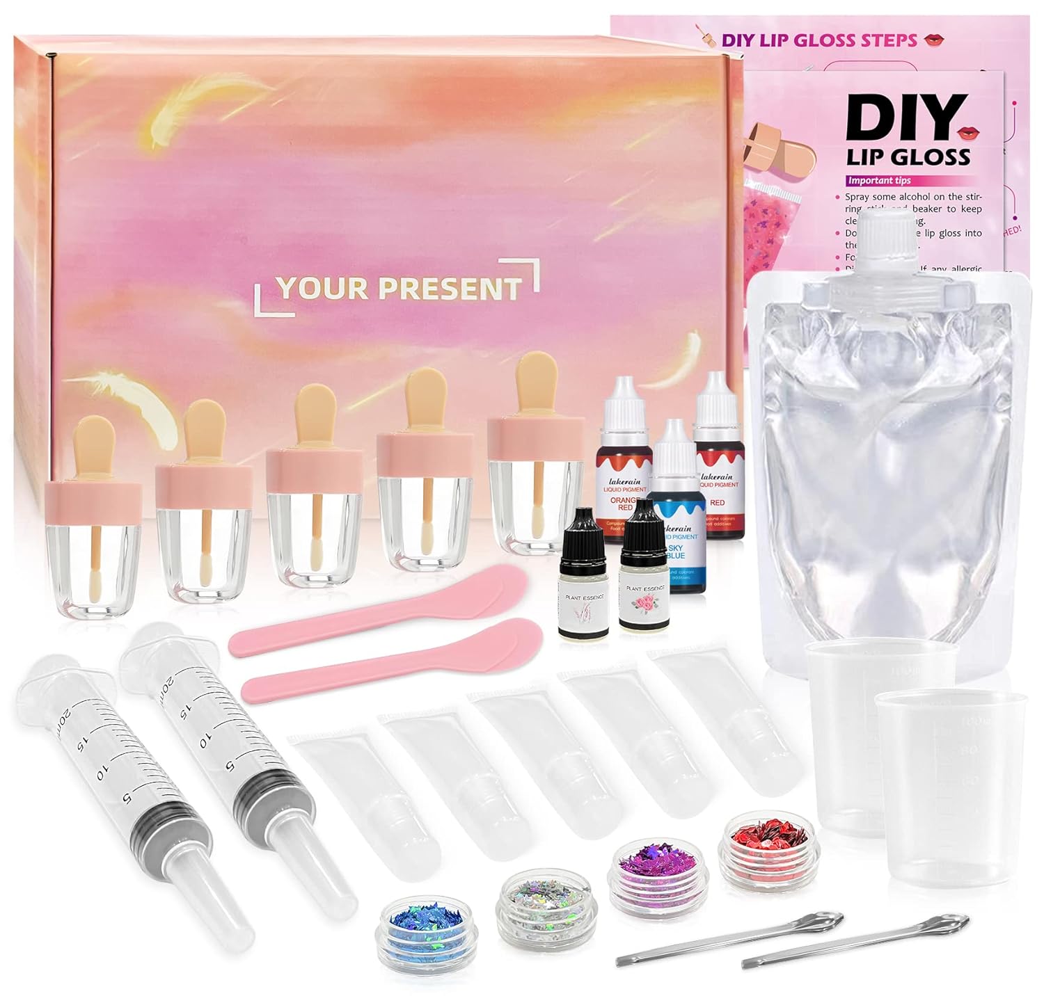 GOGOPARTY DIY Lip Gloss Making Kit, 30PCS DIY Lip Gloss