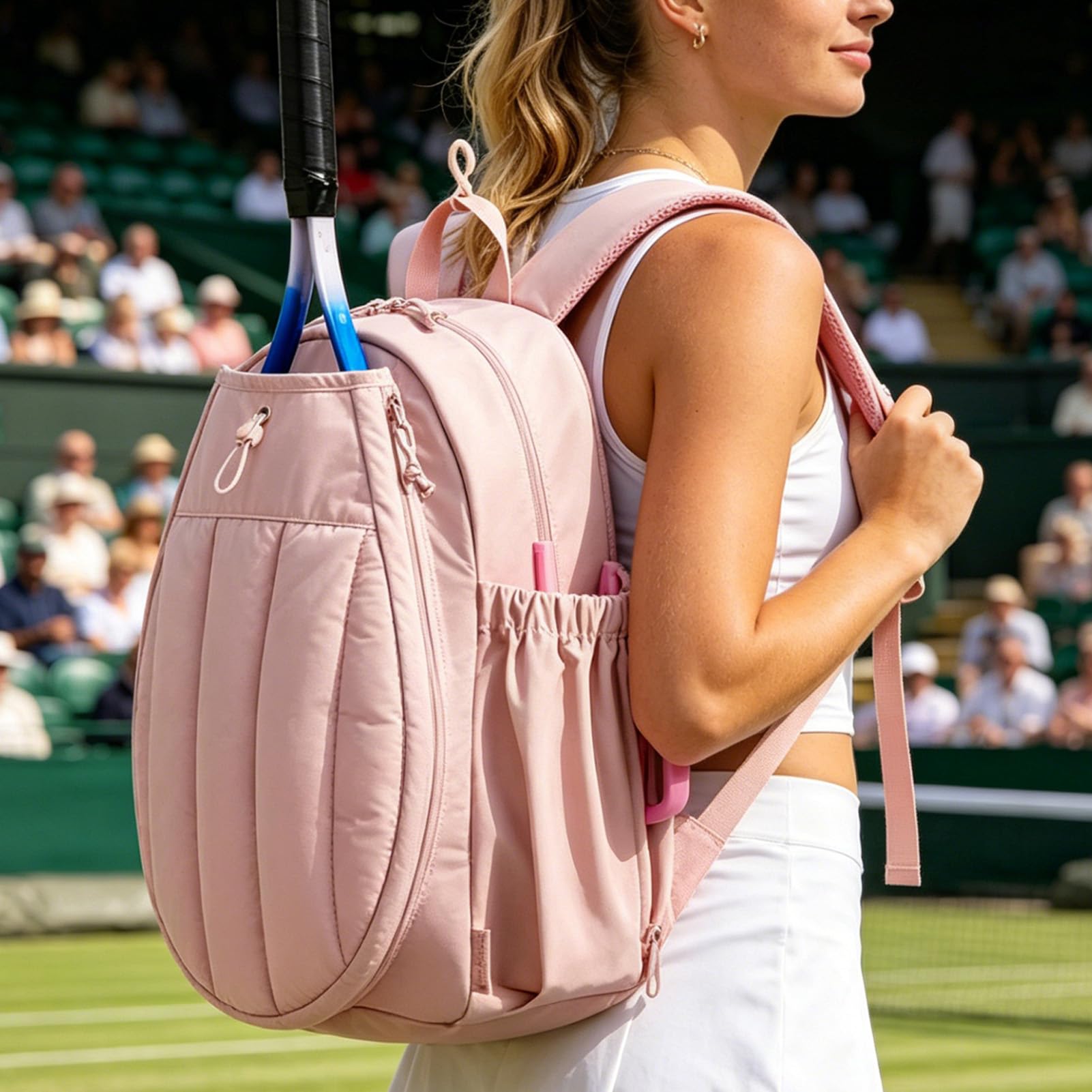 Sxhlseller Mochila para Raqueta de Tenis con Compartimento para Zapatos, Funda para Portátil de 15,6 Pulgadas, Bolsa de Tenis para Gimnasio para Cancha, Trabajo y Uso Diario, Rosa 31x13x44cm