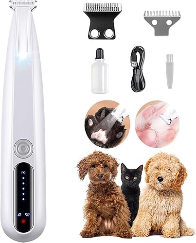 Cortadora de precisión para mascotas, recortadora de patas de perro con luz LED, bajo ruido, impermeable IP68, motor de doble velocidad, apto para