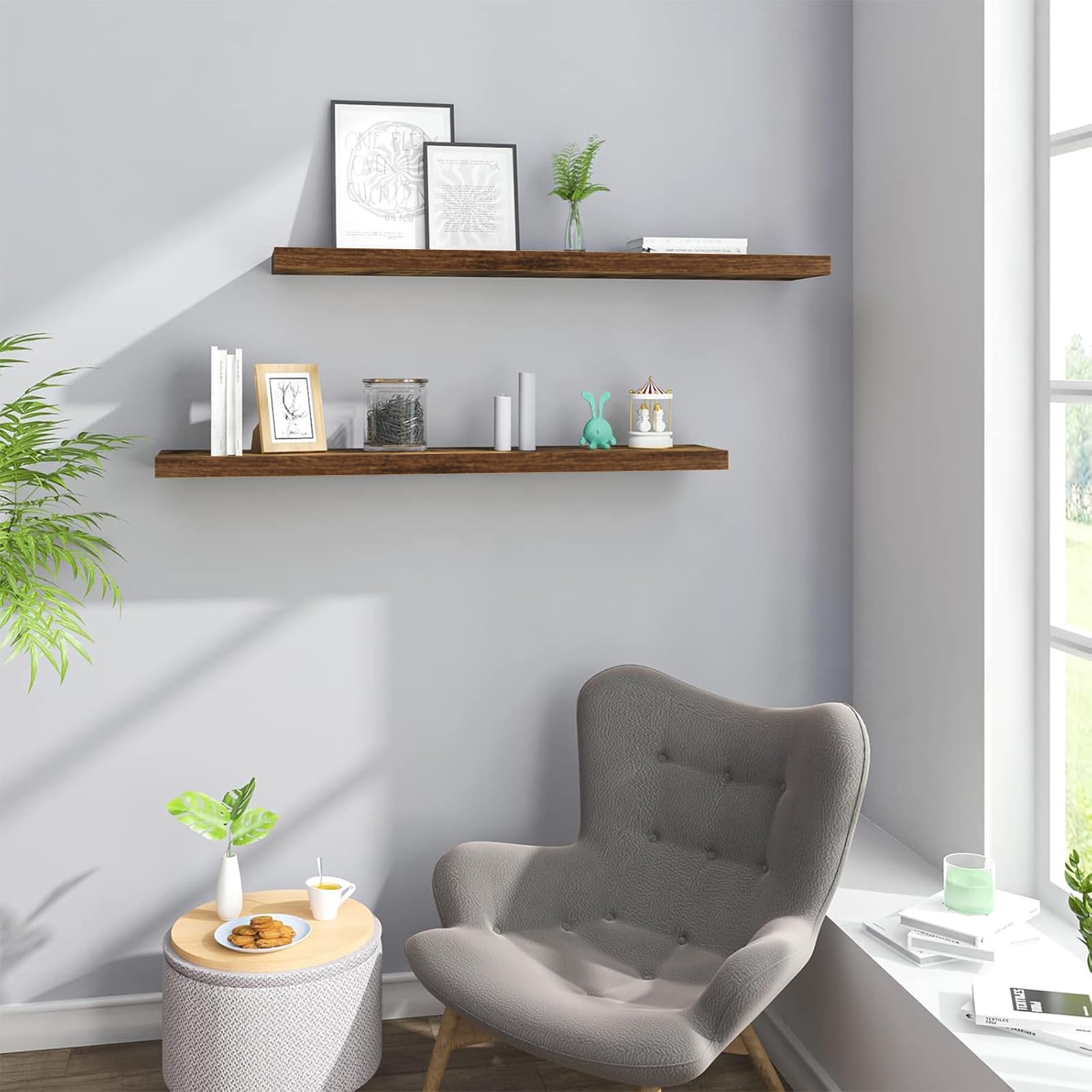 WOLTU Estanteria Pared Flotante, Juego de 2 de Madera de MDF, para Salón, Cocina, Pasillo RG9368hov-2 | Estantería de pared, estantería para libros, para decoración de oficina, salón, dormitorio, cocina