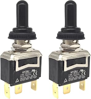 2-Pack HY29J Toggle Switch - SPDT (ON)-Off-(ON) 20A/15A 125/277V 3-Pin Self-Return with Silicone Cover - Compatible with Industrial Panels & Marine Equipment