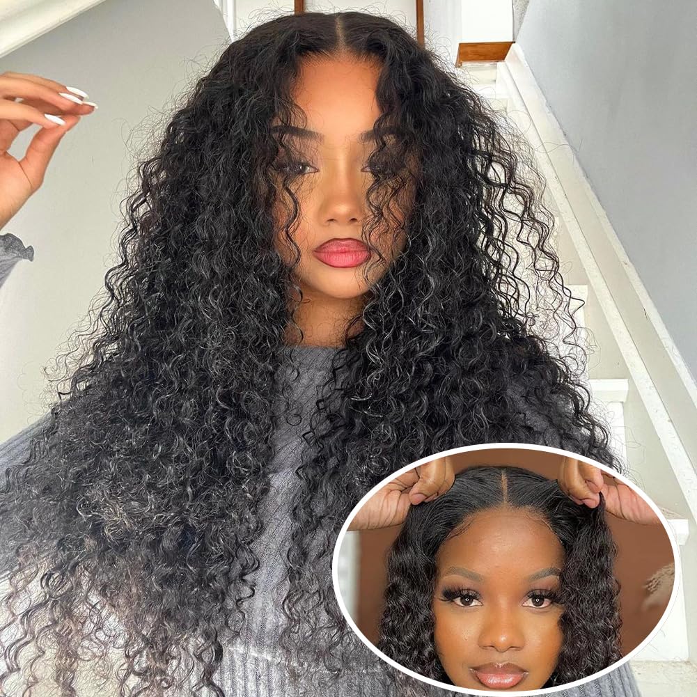 Jenniferita 7x5 Glueless Wigs Human Hair Pre Plucked 200% Density Wear and Go Wig Pre Plucked Pre Cut Glueless Wig Wear and Go 16 Inch Natural Black