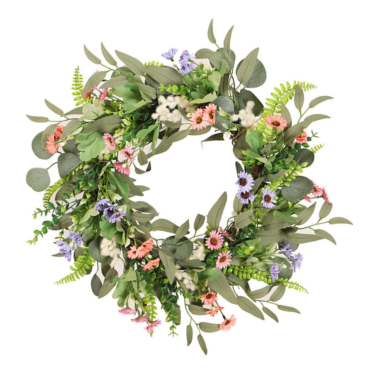 Künstlicher Eleganter Hängender Gänseblümchenkranz Sommerkranz mit Eukalyptus und Gänseblümchen aus Seidenblumen Dekorative Gartenkranz für Abschluss Geschenk und Sommerfest
