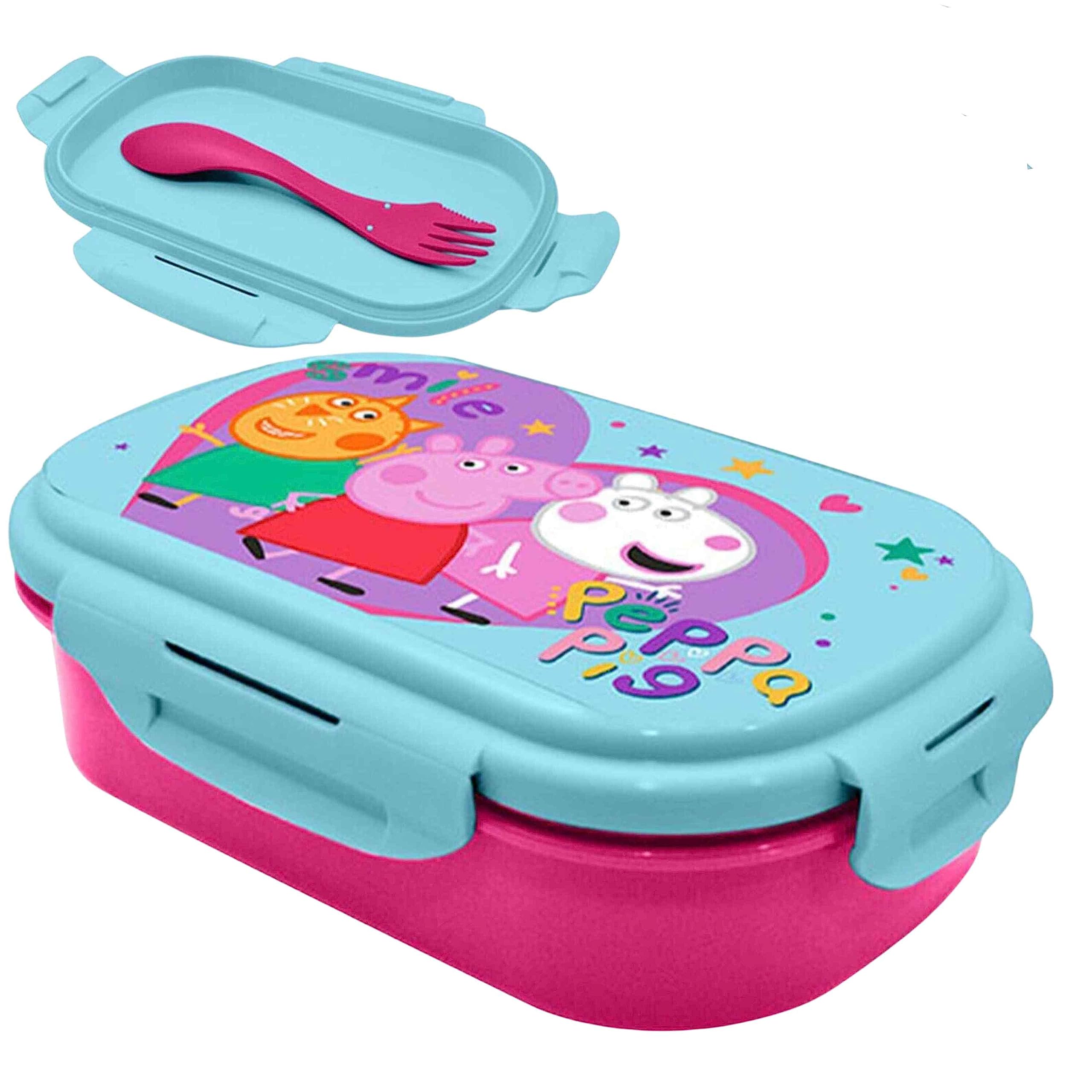 SRV Hub Peppa Pig Lunch Box for Kids, Lunchbox with Cutlery, 2 Compartment Snack Box for Toddlers, Reusable Sandwich Box Made of BPA-Free Plastic, Size-21cm