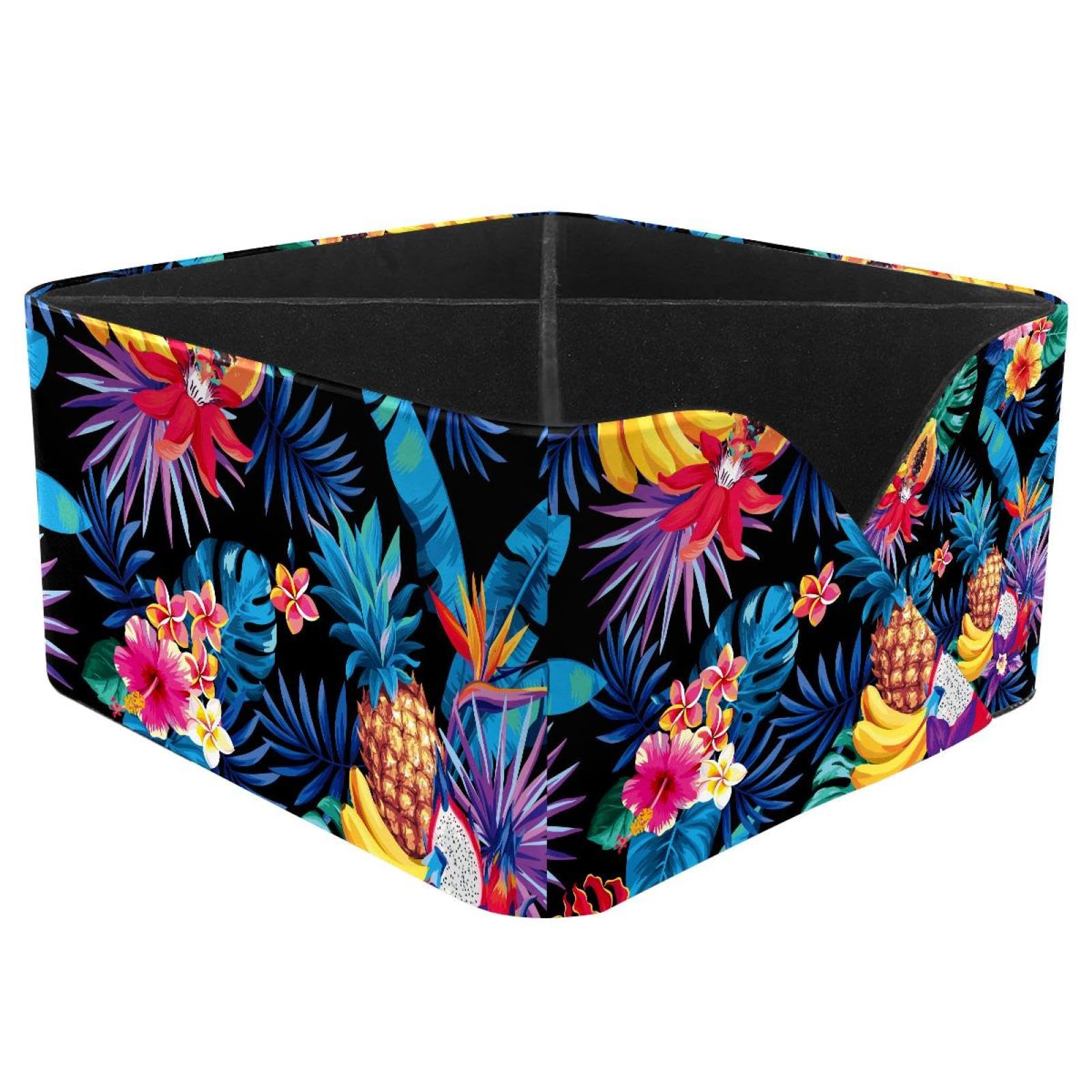 KengjuTesu Tropical Fruits Palm Leaves and Flowers Illustration Desktop Organizer Pen Holder, Rectangular Pencil Cup for Office, Study and Makeup Stations