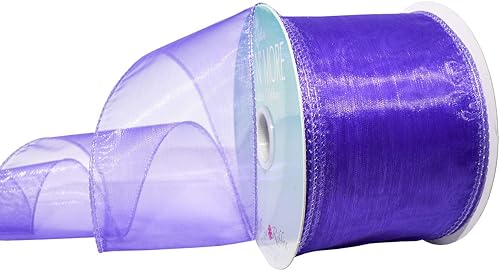 Miniatura 10 de Morex Ribbon Cinta de gasa con cable de 2-12 pulgadas con carrete de 20 yardas, color rojo