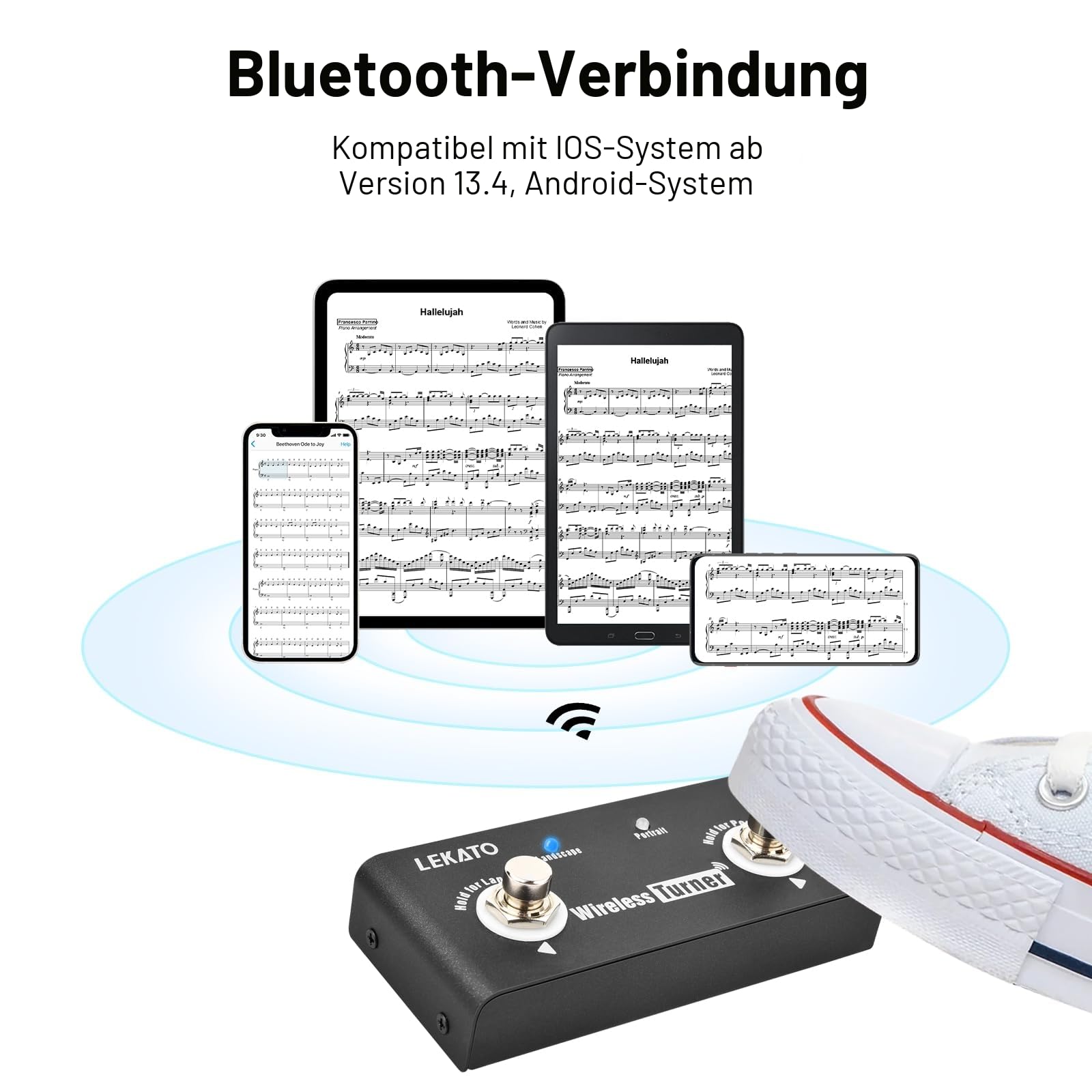 LEKATO Wireless Page Turner Pedal External Page Tuner Pedal Wireless for LEKATO Loops Pedal with Multi Loops Control and Smartphones Tablets with Android System Free Your Hand
