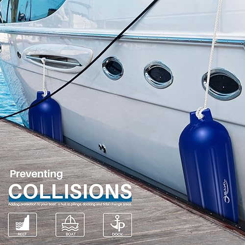 Miniatura 4 de Paquete de 4 defensas de barco de 8.5 x 27 pulgadas, acanaladas con ojos gemelos, parachoques para acoplamiento, viene con cuerdas y bomba para Azul