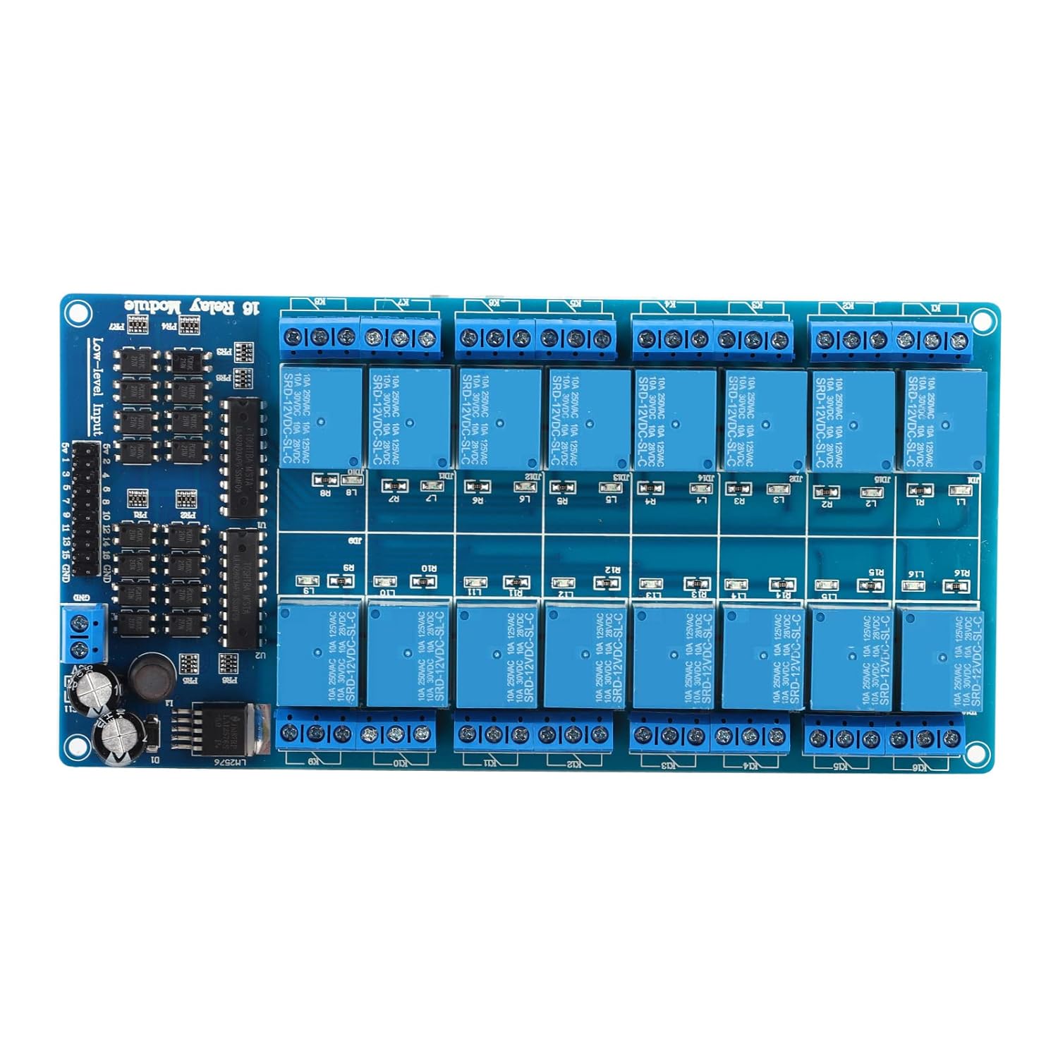 Top-down view of the 16-channel relay board