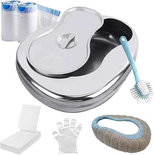 Juego de sartenes de cama de acero inoxidable para mujeres mayores, hombres discapacitados, con 30 forros, almohadillas desechables y absorbentes, a