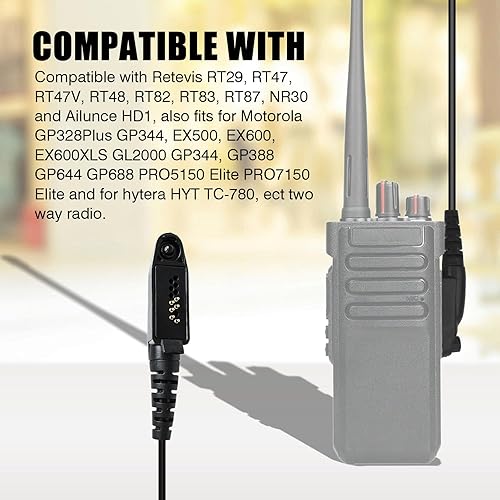 Miniatura 2 de WODASEN Micrófono de altavoz de radio impermeable Walkie Talkie Micrófono de mano para Retevis Ailunce HD1 RT29 RT47 RT47V RT48 RT82 RT83 RT87 NR30