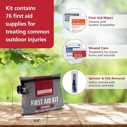 Miniatura 6 de Pac-Kit - Kit de primeros auxilios impermeable Explorer 2 para senderismo, camping y actividades al aire libre, 76 piezas