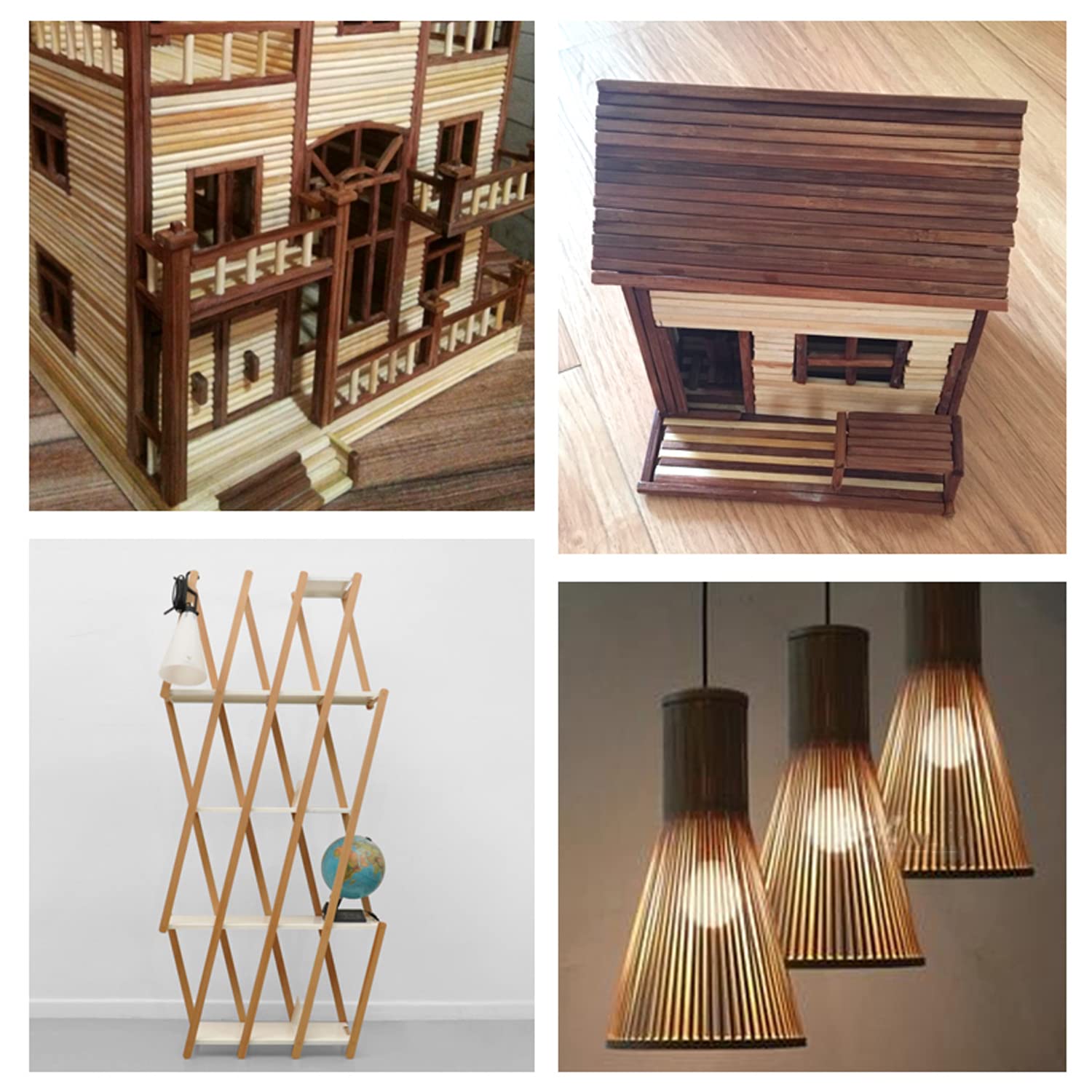 Bastoncini di legno per il bricolage, Aste quadrate con tasselli in bambù naturale Decorazioni for la casa artigianali fai-da-te Costruzione di modelli in confezioni multiple(100Pcs)
