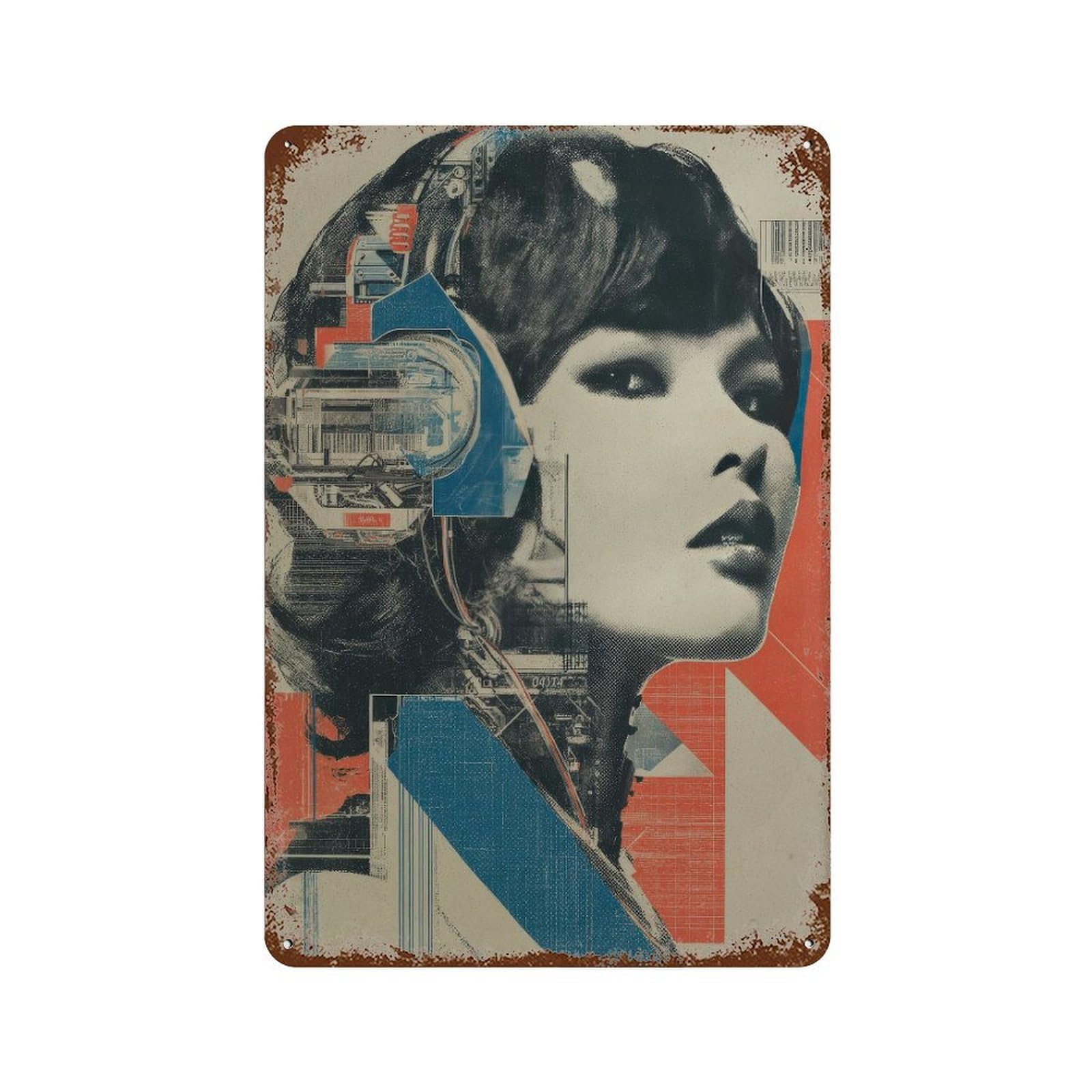 xiaoxiaoshen Futuristic Japanese Woman. Retro Cyberpunk Wall Decor Art Metal Tin Poster Modern Home Decor Art Home Bar Shop Decorations Vintage Sign 30x20cm
