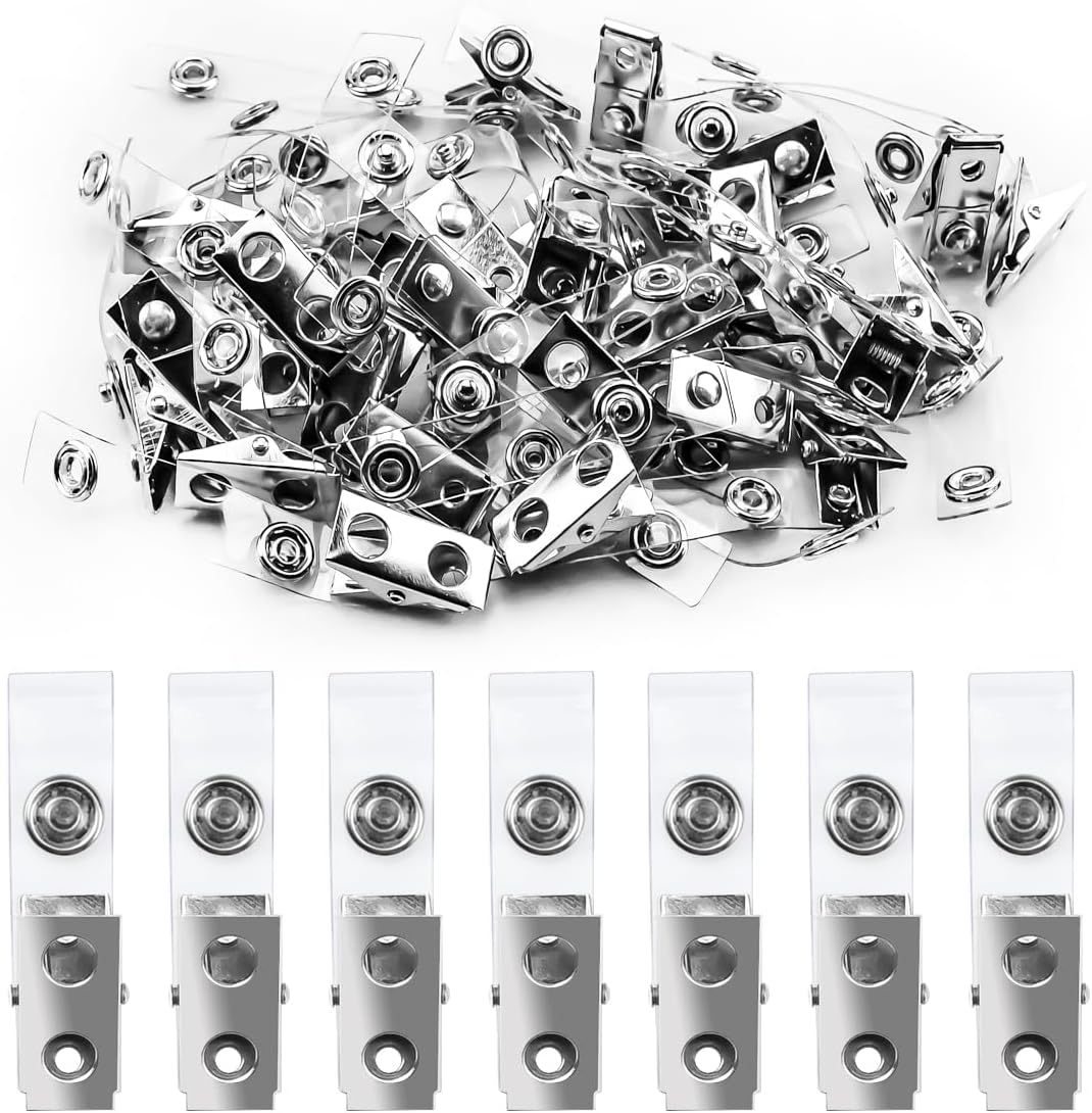 Amazon.com : 300 Pcs Metal Badge Clips with Clear PVC Straps ID Strap ...