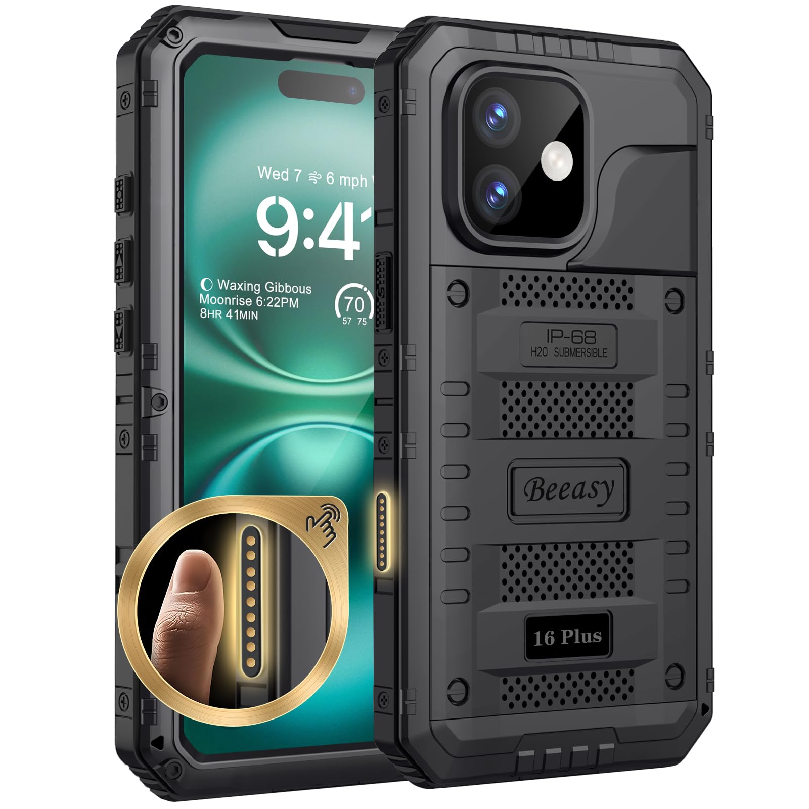 Coque Étanche iPhone 16 Plus Beeasy Métal Antichoc Noir - 7
