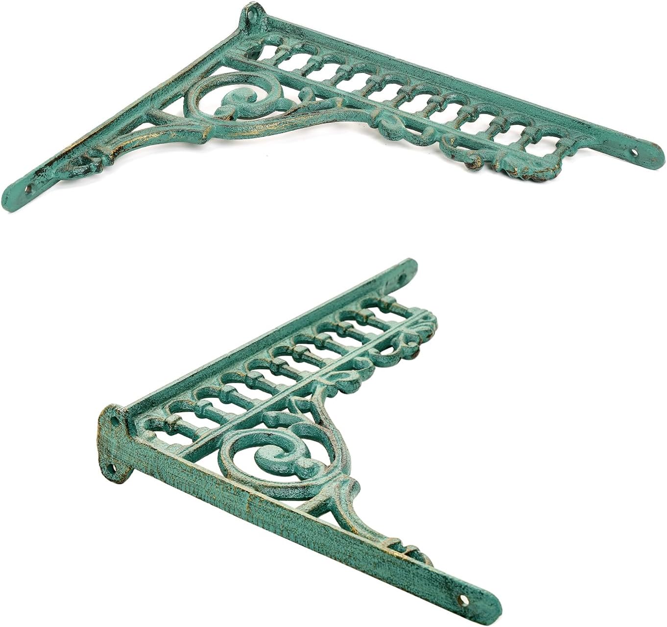 Sungmor 10.6 Inch Cast Iron Green Brackets for Shelves, 2PC Vintage Metal Decorative Angle Support Doorway Bracket, Heavy Duty Victorian Shelves Corbels, Wall Mounted Floating Shelf Bracket
