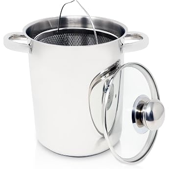 Kr&uuml;ger Stainless Steel Asparagus Pot Diameter 16 cm (4 L) with Strainer Insert and Glass Lid | PFAS-free and uncoated, induct