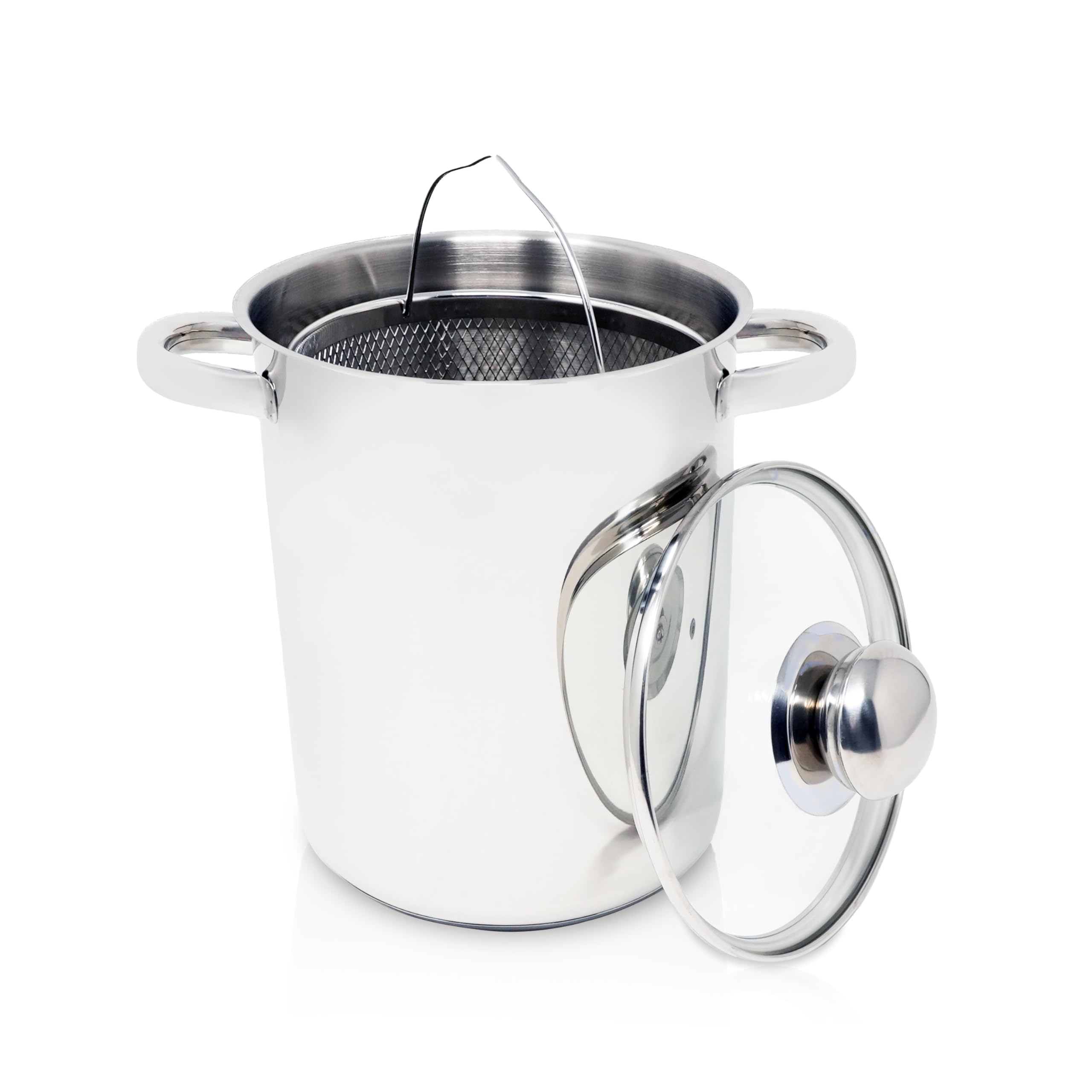 Krüger Pentola per asparagi in acciaio inox con coperchio in vetro e filtro – Pentola per asparagi con coperchio per cucinare a vista, fondo capsula a risparmio energetico e manici in metallo freddo –