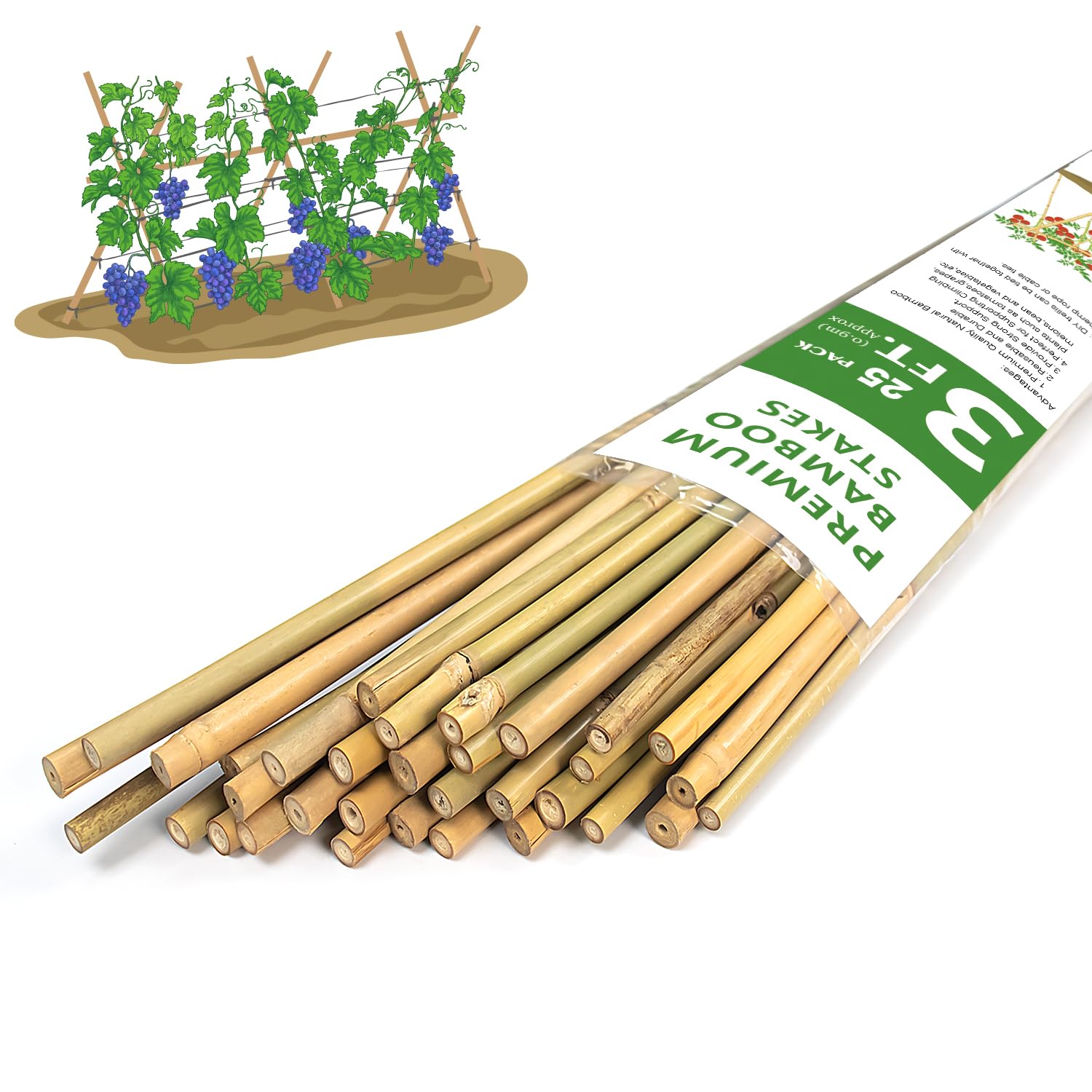 Plant Stakes,3FT Longer Sturdy Natural Bamboo Garden Stakes,GAGINANG 25Pcs Bamboo Sticks Trellis Support for Tomato, Vegetables Beans Trees Climbing Plants