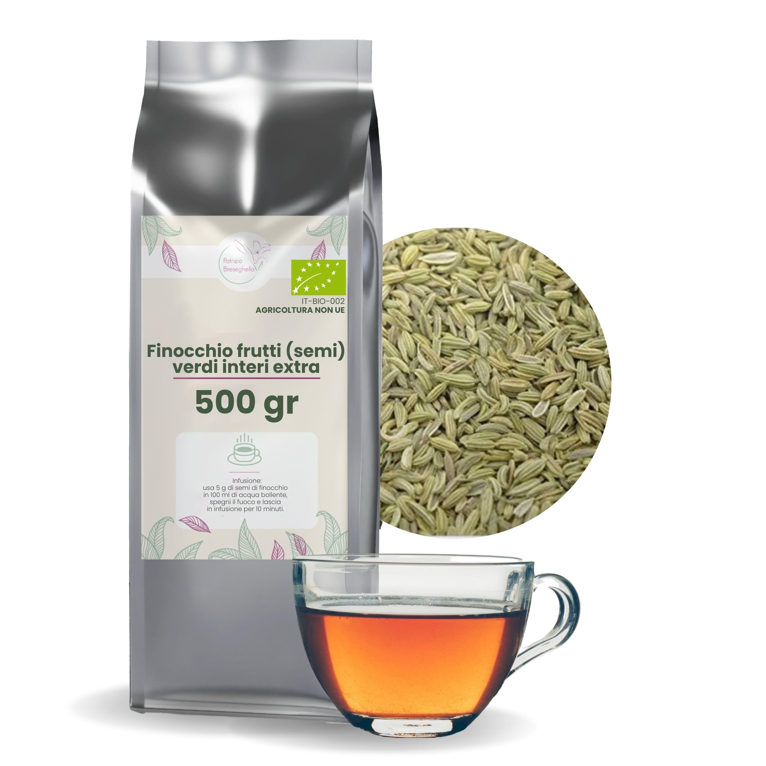 Patrizio Breseghello - Semi Finocchio Frutti Verdi Extra 500 g BIO, Benessere Intestinale e Digestione, Semi di Finocchio per Tisana e Infuso 100% Naturali