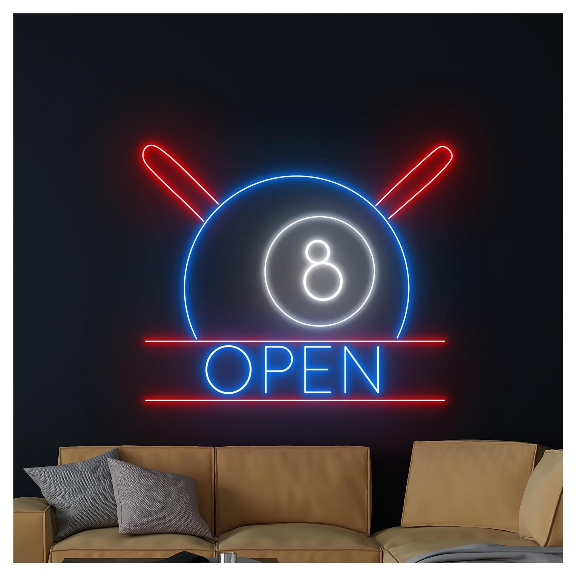 RONGCH Hanging Art Signs Billiard Ball Open Neon Sign 8 Billiards Pool LED Light for Dimmable Game Room Pub Bar Beer Wall Decor Dimmable Illuminated Lamp 45cm