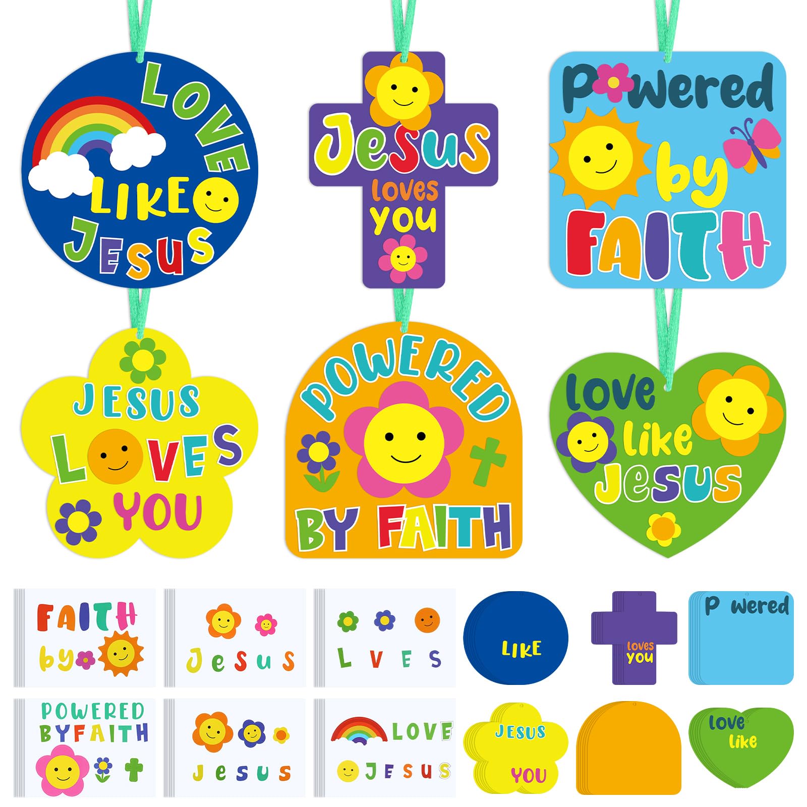 Motipuns - Juego de 36 manualidades cristianas para niños (Jesús te ama, manualidades de papel, arte religioso retro, adornos colgantes con pegatinas de papel para la Escuela Bíblica de Verano, escuela dominical, hogar, aula, iglesia, actividades de fe)
