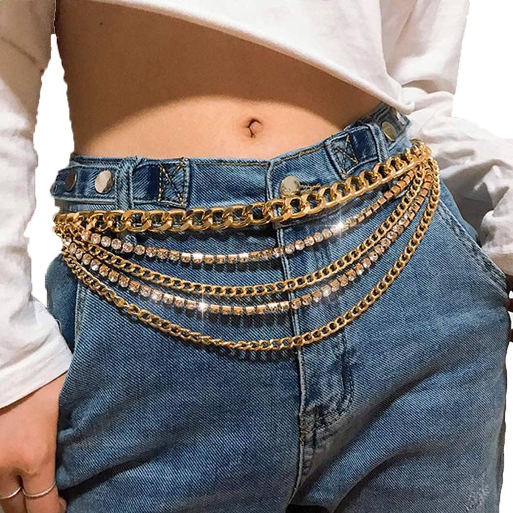 Waist Belt Sparkly Chain Belt Multilayer Crystal Waist Chain Belt