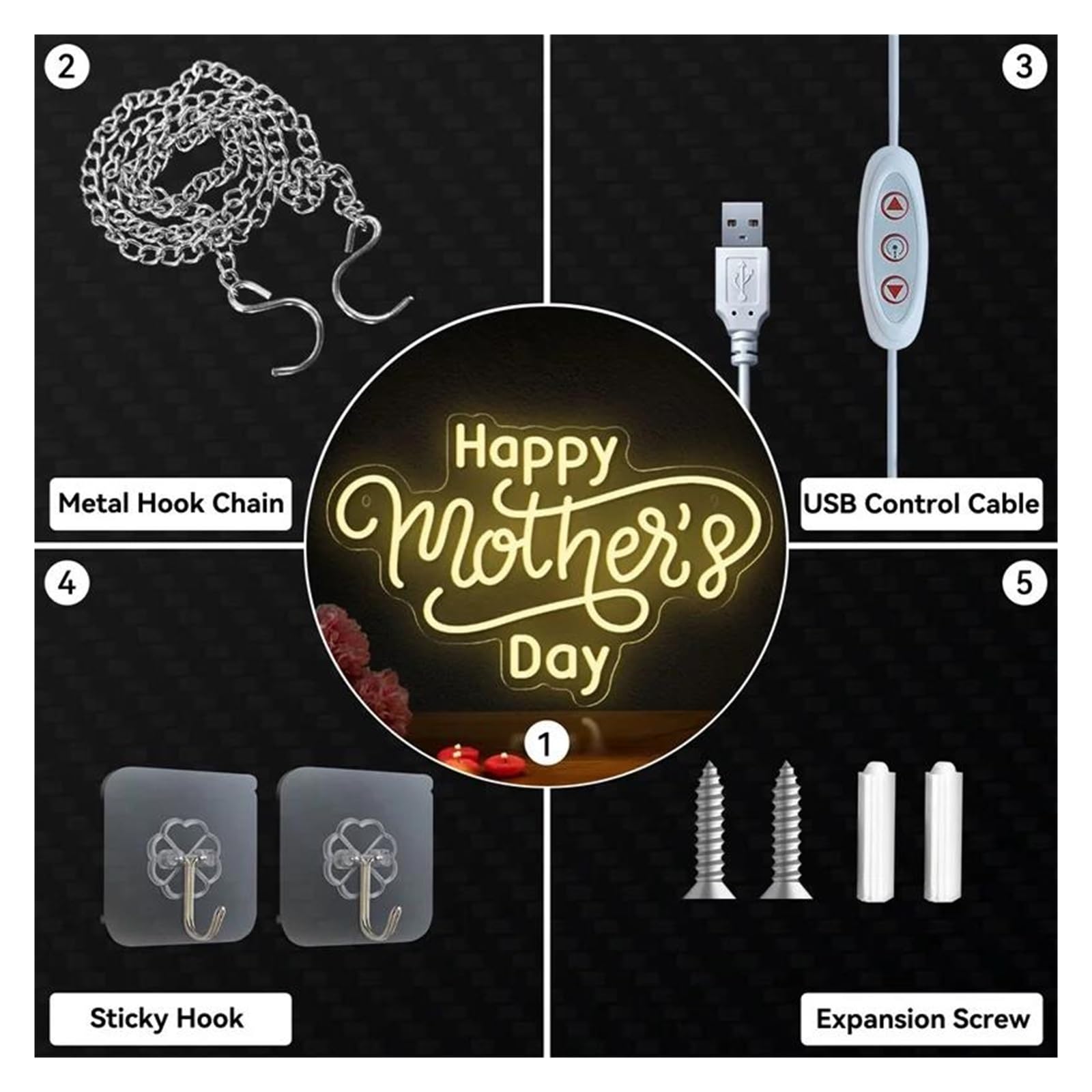 Decoración Lámparas Happy Mother's Day Letrero De Letras Acrílicas Con Luz LED De Neón Para Decoración De Pared De Hogar, Sala De Estar, Fiesta, Vacaciones, 26 Cm × 40 Cm