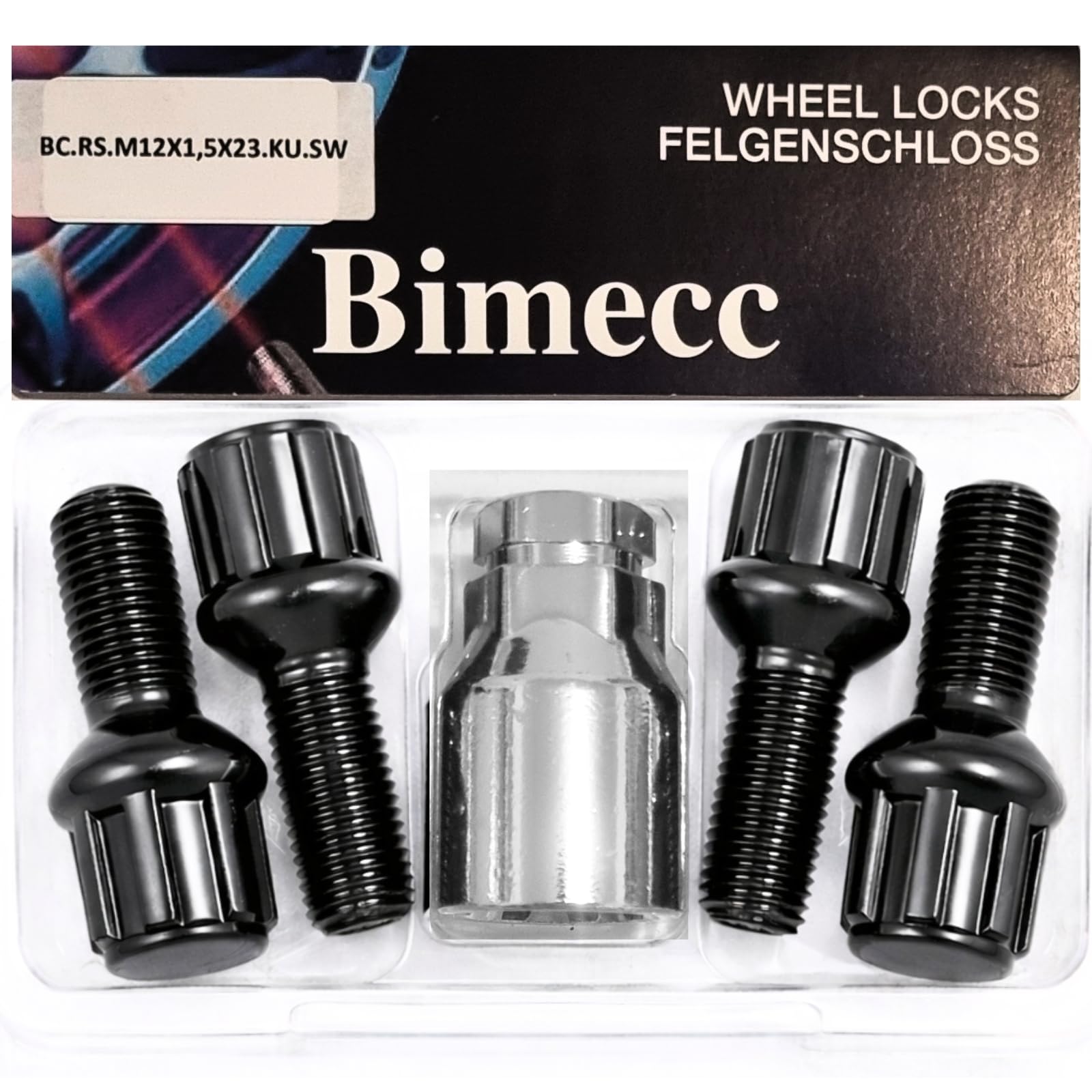 Felgenschloss M12x1,5x23mm Kugelbund R13 kompatibel mit Seat Skoda Smart VW 4x schwarze Felgenschlösser 4er-Set Felgensicherungen Radsicherungen Felgen-Diebstahlschutz Radschrauben Radbolzen Schrauben