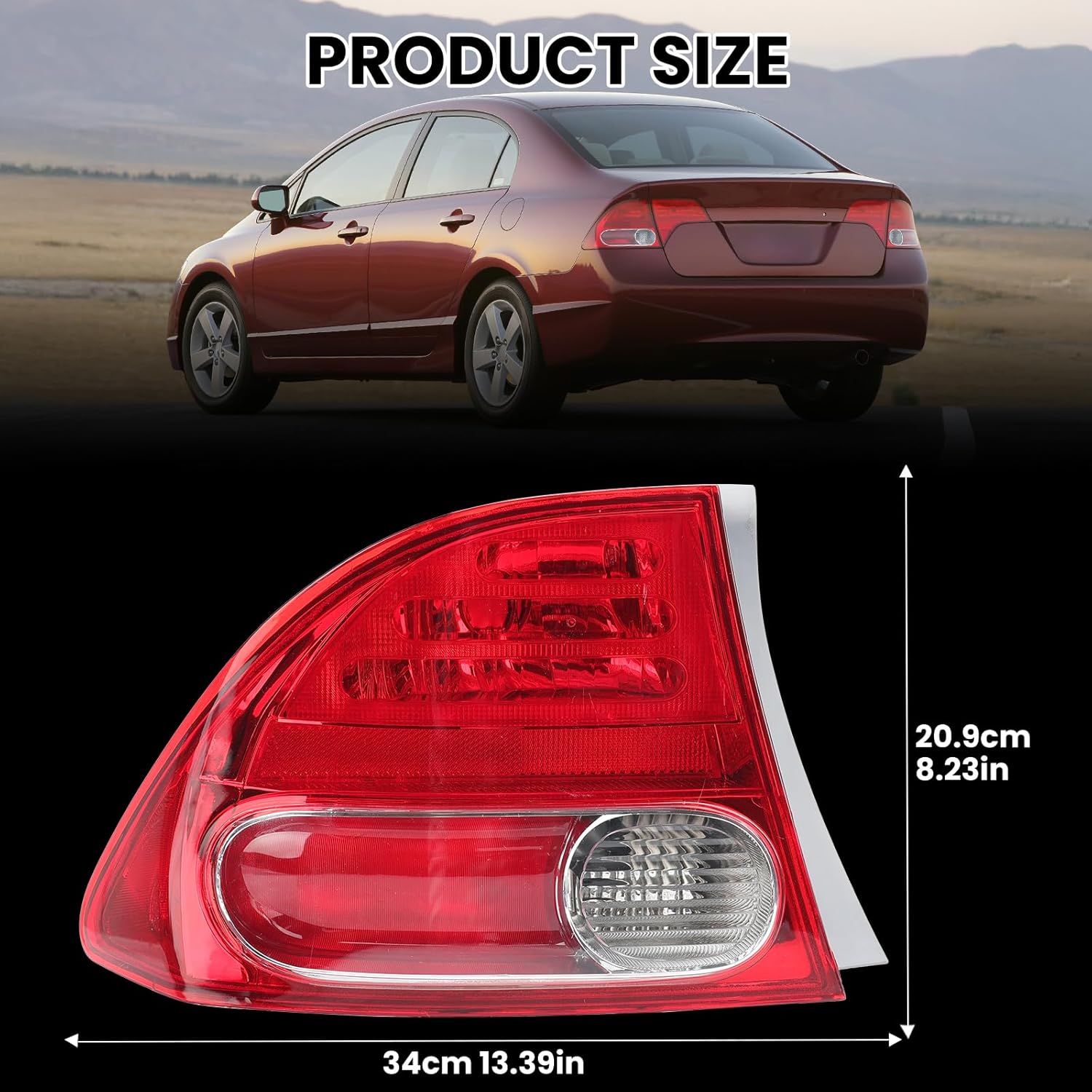 Tail Light Lens for 2006 2007 2008 Honda Civic 4-Door Sedan/Hybrid Driver Side HO2800166 33551SNAA01 (Left)