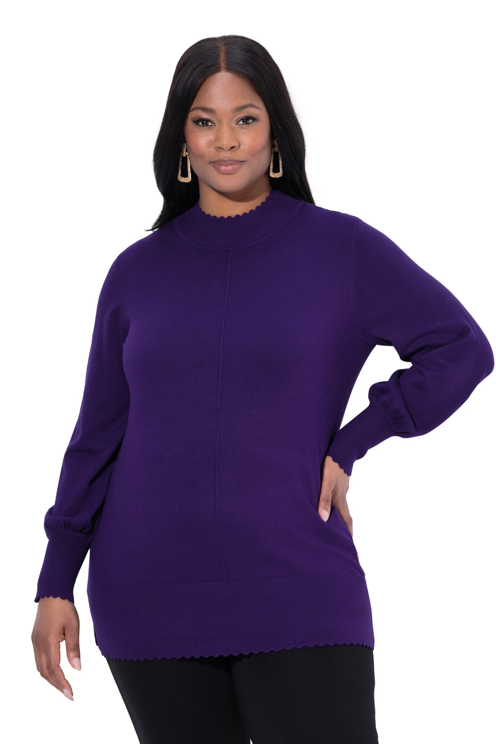 Ulla Popken Damen große Größen Übergrößen Plus Size Pullover, Muschelsaum, Stehkragen, Langarm 833447