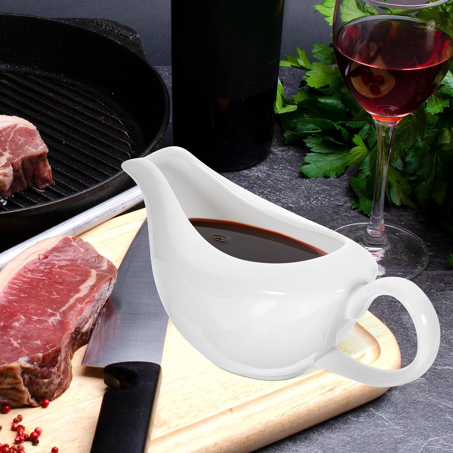 Alipis Ceramic Gravy Boat Sauce Pitcher 400Ml Porcelain with Gold Rim Handle Milk and Sauce Dispenser for Dining Table Serving and Restaurant Use