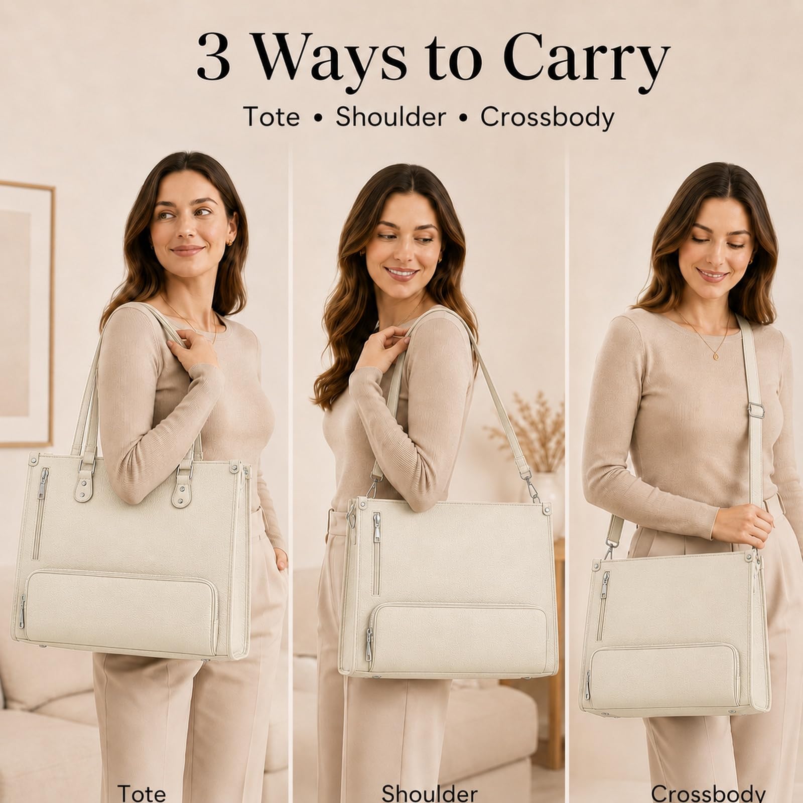 GOOGO Borsa pranzo donna con scomparto termico, borsa laptop elegante idrorepellente con vano lunch separato e molte tasche, per ufficio, campus e pendolarismo (bianco)