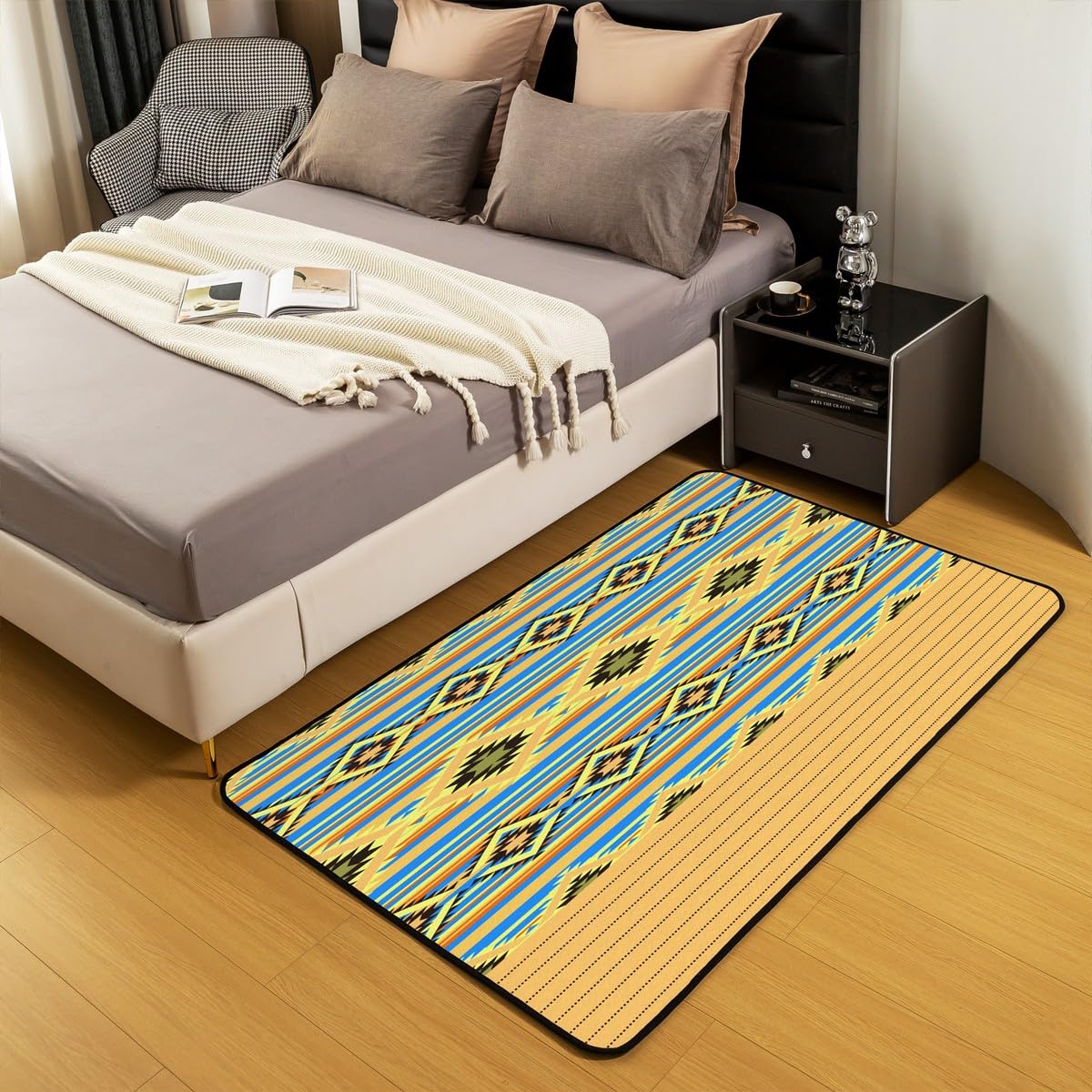 Loussiesd Southwestern dywaniki do salonu geometryczny dywanik dla dzieci chłopców dziewcząt wystrój pokoju plemienny dekoracyjny zestaw dywanów 100 * 150 cm rdzenni Amerykanie design niebieski żółty