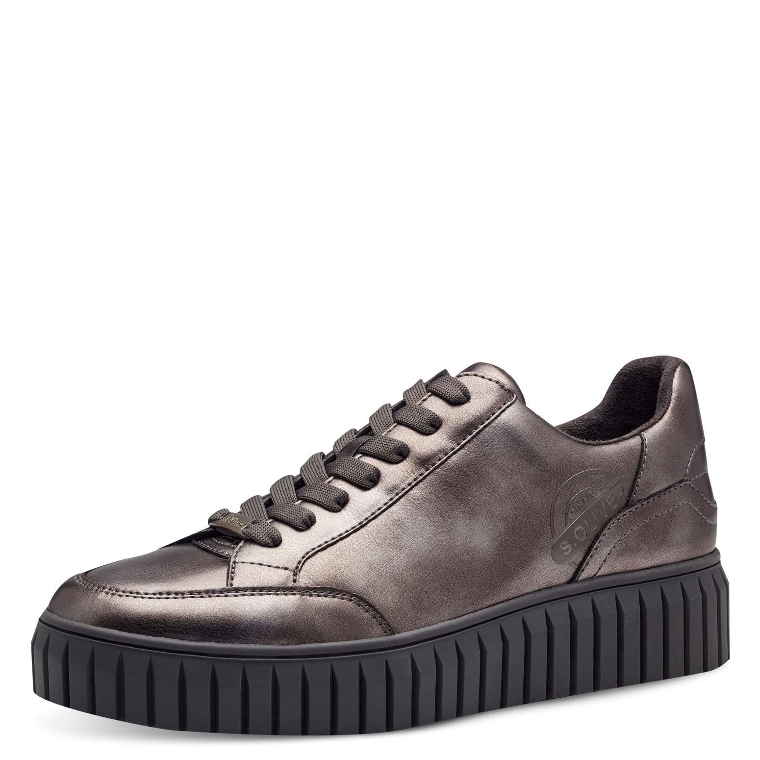s.Oliver Women's Flat Low Top Vegan Trainers, Gunmetal, 6.5 UK