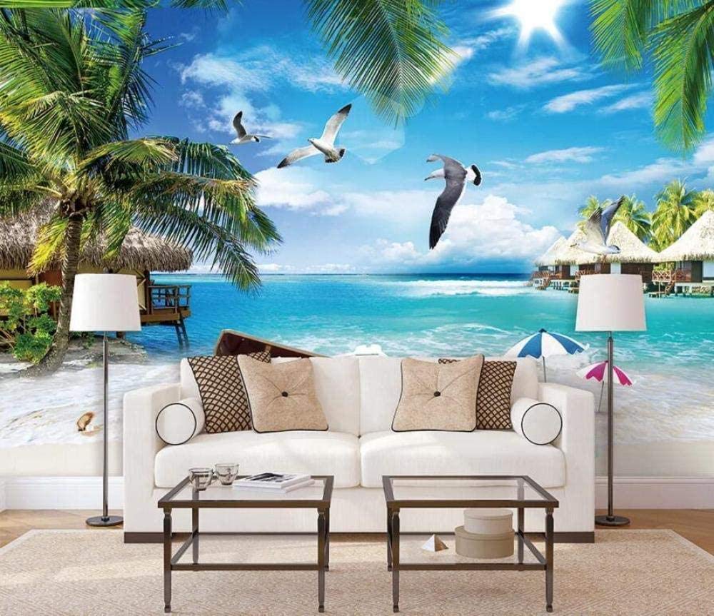 XHXI Papel pintado 3D Maldive Palmo Murales fotográficos modernos Mural de papel tapiz fotográfico 3D papel Pintado de pared tapiz Decoración dormitorio Fotomural-350cm×256cm