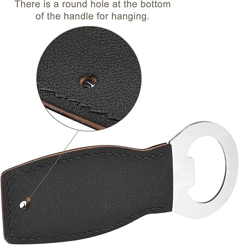 Miniatura 4 de uxcell Abrebotellas, 1 abridor de botellas de cerveza de acero inoxidable de 4 pulgadas con mango de cuero, abridor de cerveza plano para barman