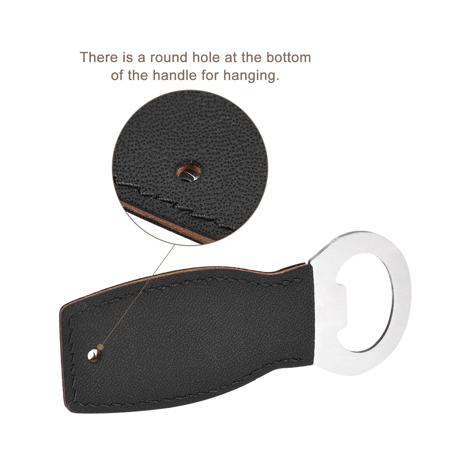 uxcell Bottle Opener, 1pcs 4", Stainless Steel Beer Bottle Opener with Leather Handle - Image 4