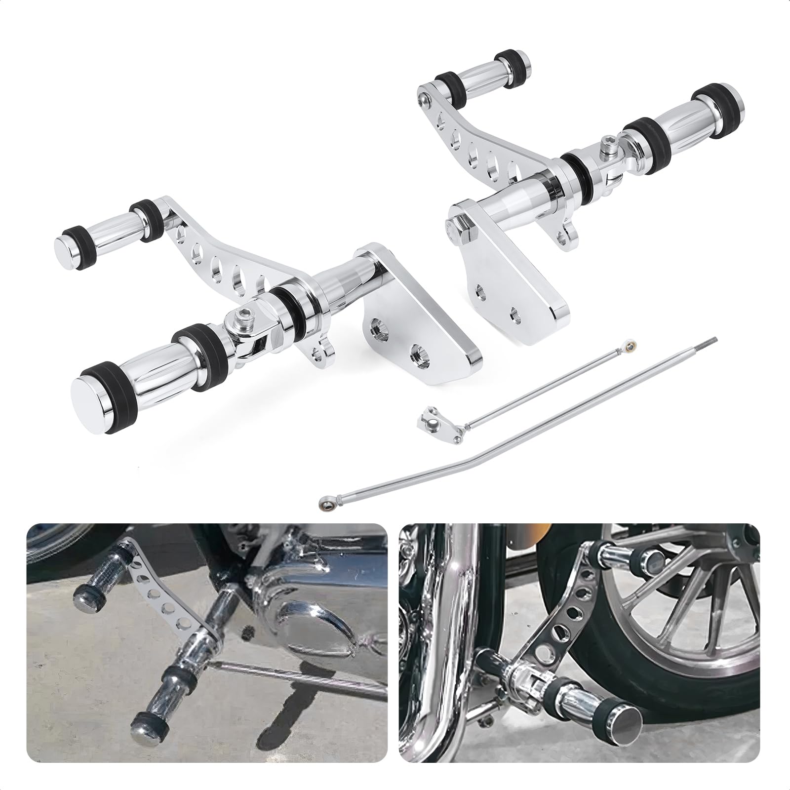 Motorcycle Polished Forward Controls Footpegs Levers Linkages Fit for 2000-2017 Harley Dyna Street Bob Super Glide Low Rider Fat Bob?Chromed?