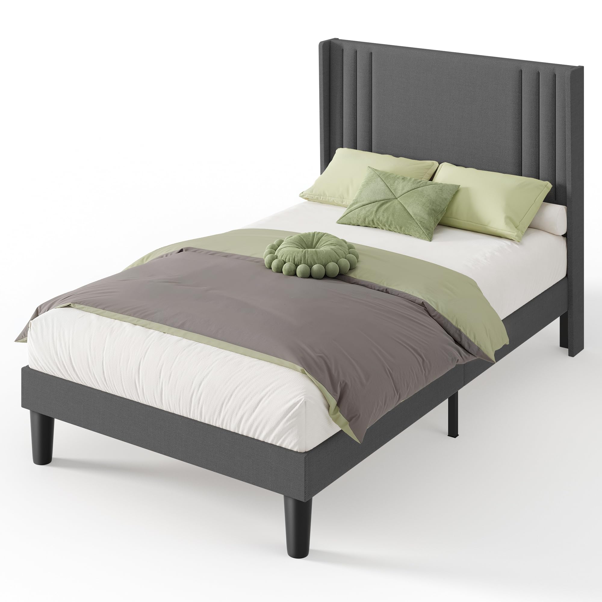Cama Tapizada 120 x 200 cm, con Cabecero Acolchado y Somier de Lamas de Madera，Espacio bajo la Cama,Montaje Fácil,Cama para Dormitorio de Adultos o Invitados,Gris Oscuro
