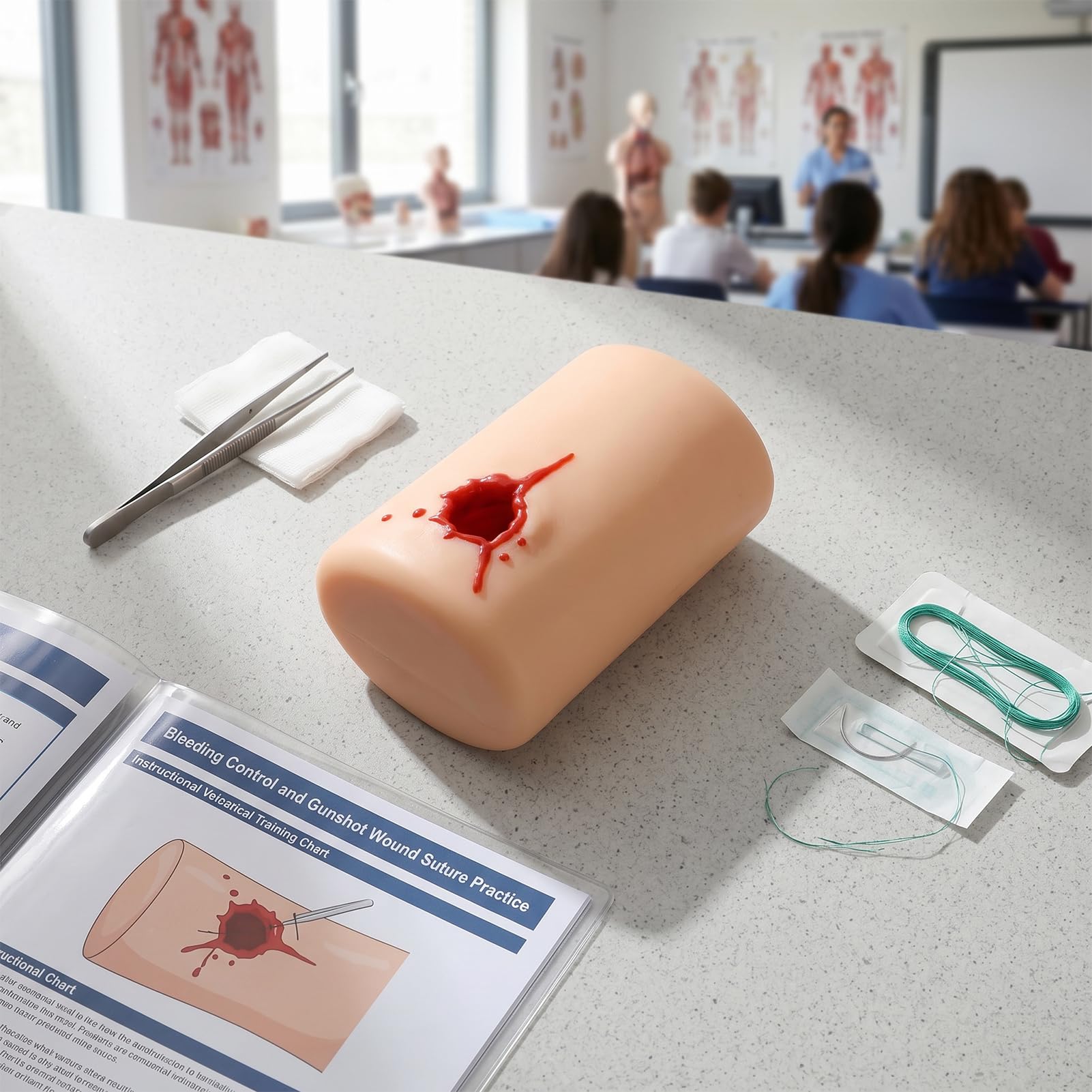 Silikonowy Model Rany Postrzałowej o Realistycznej Fakturze i Dokładnych Warstwach Tkanki do Tamowania Krwotoku i ćwiczeń Szycia Podczas Treningu Urazowego