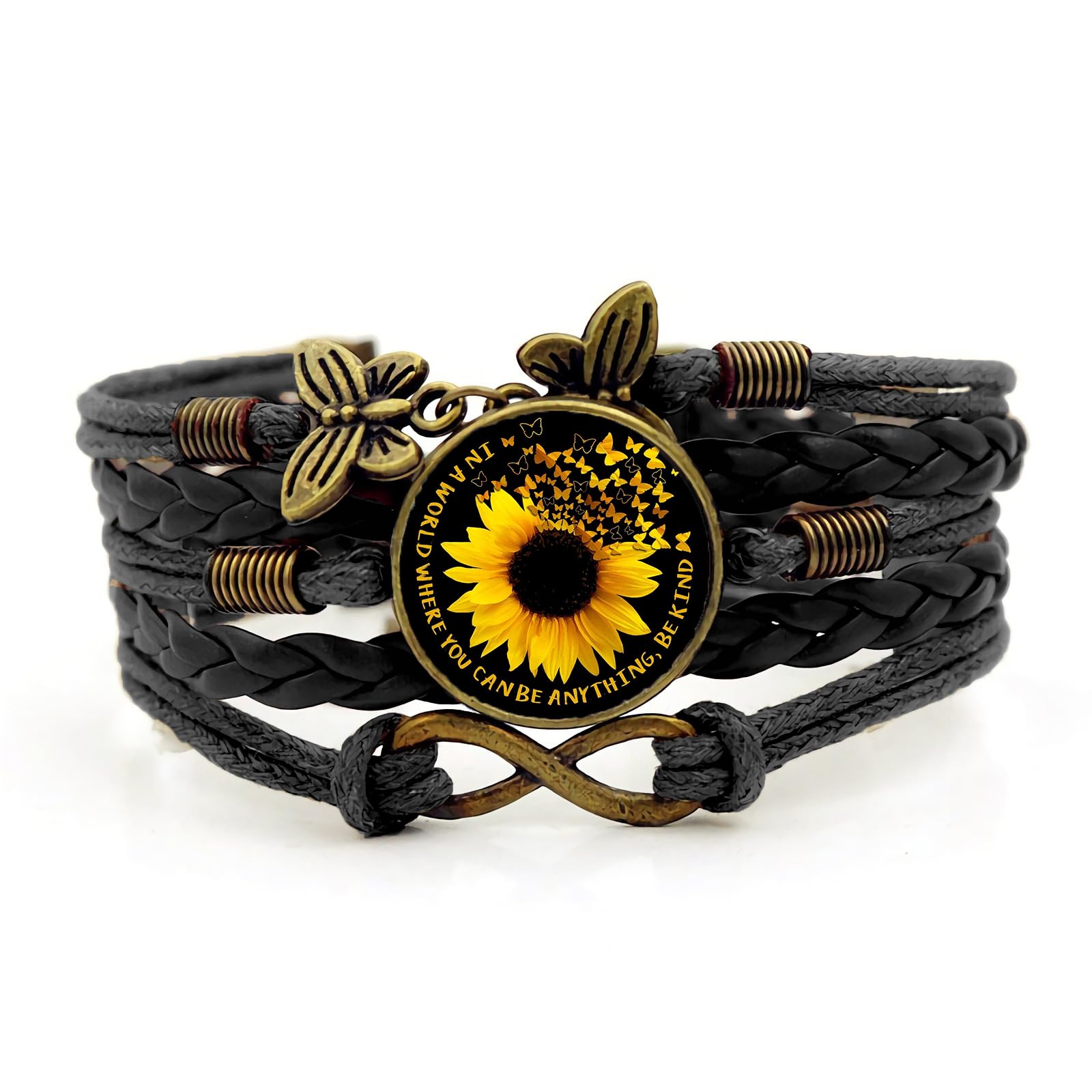 Boho Sunflower Gifts Sunflower Leather Bohemian Bracelet Birthday Gifts for Women Teens Granddaughter Wife Daughter Mom Friendship Bracelets for Her