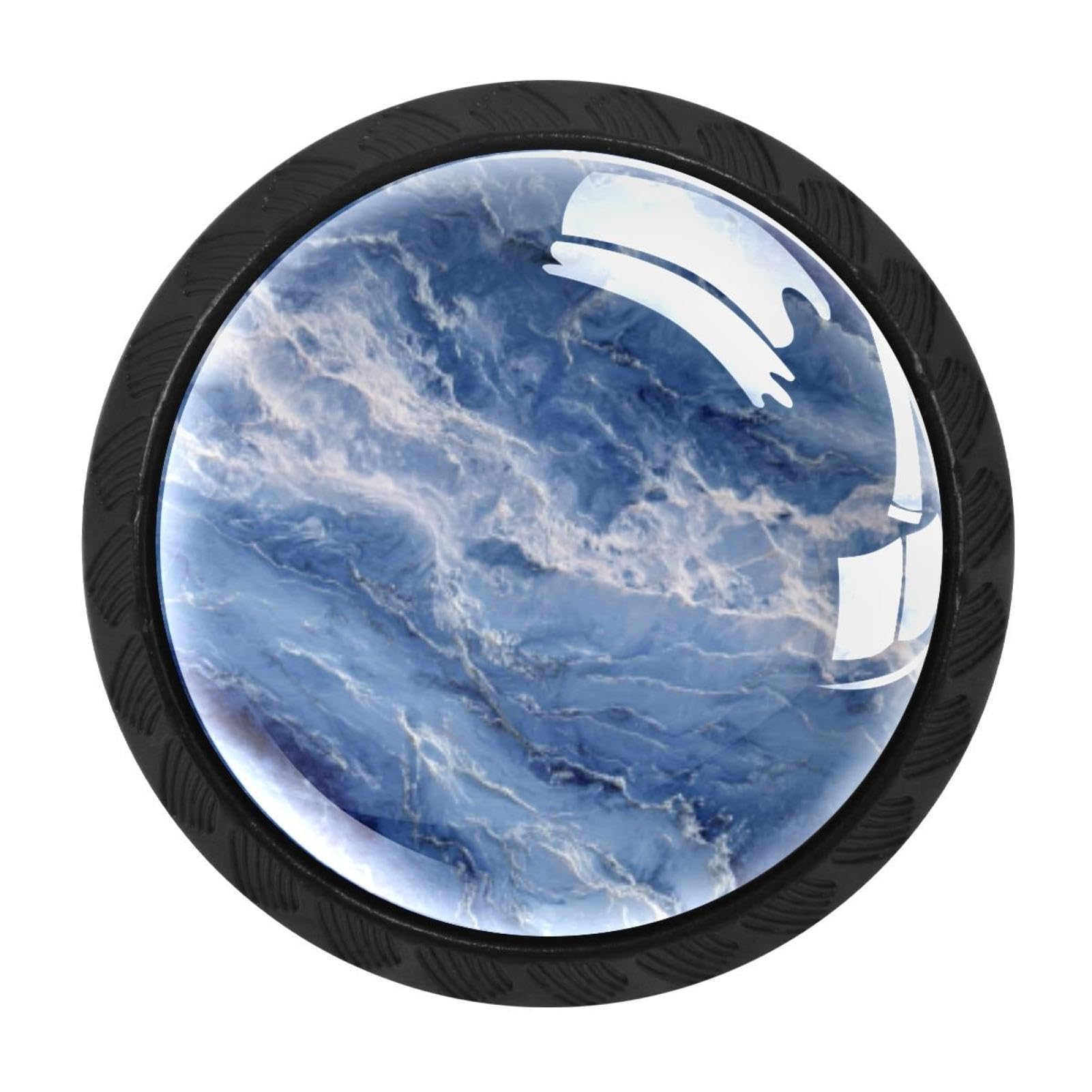 CHENZZZZ 4 Pack Drawer Knobs, Black Handle Dresser Drawer Pulls, Round Decoration Cabinet Hardware Pulls with Screws for Kitchen Cupboard Wardrobe, Blue Marble Texture (1)